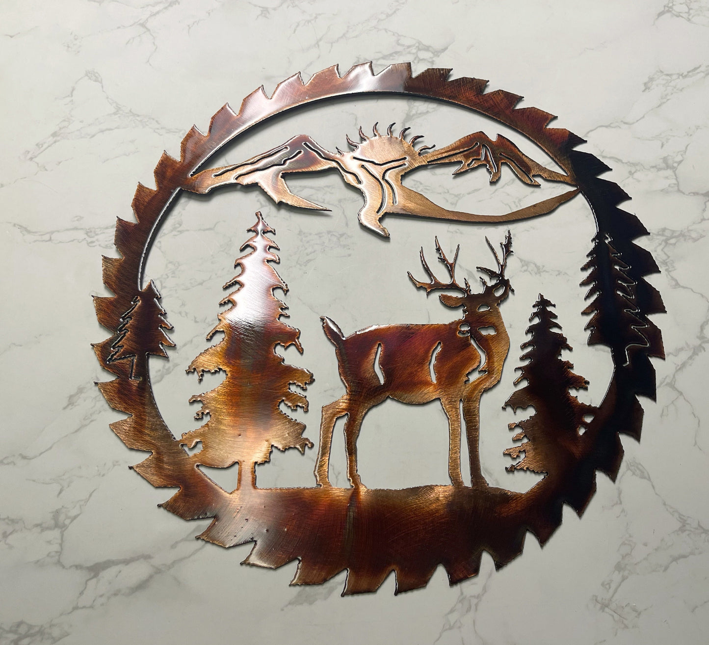 Deer Mountain Saw blade Metal Wall Art 14"