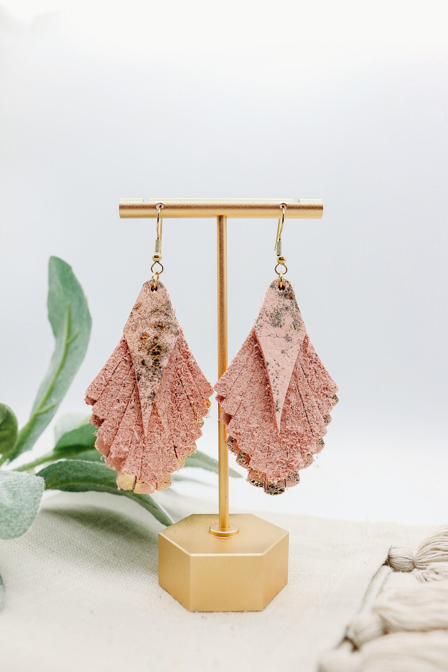 Pretty in Pink: Layered Fringed Genuine Leather Earrings