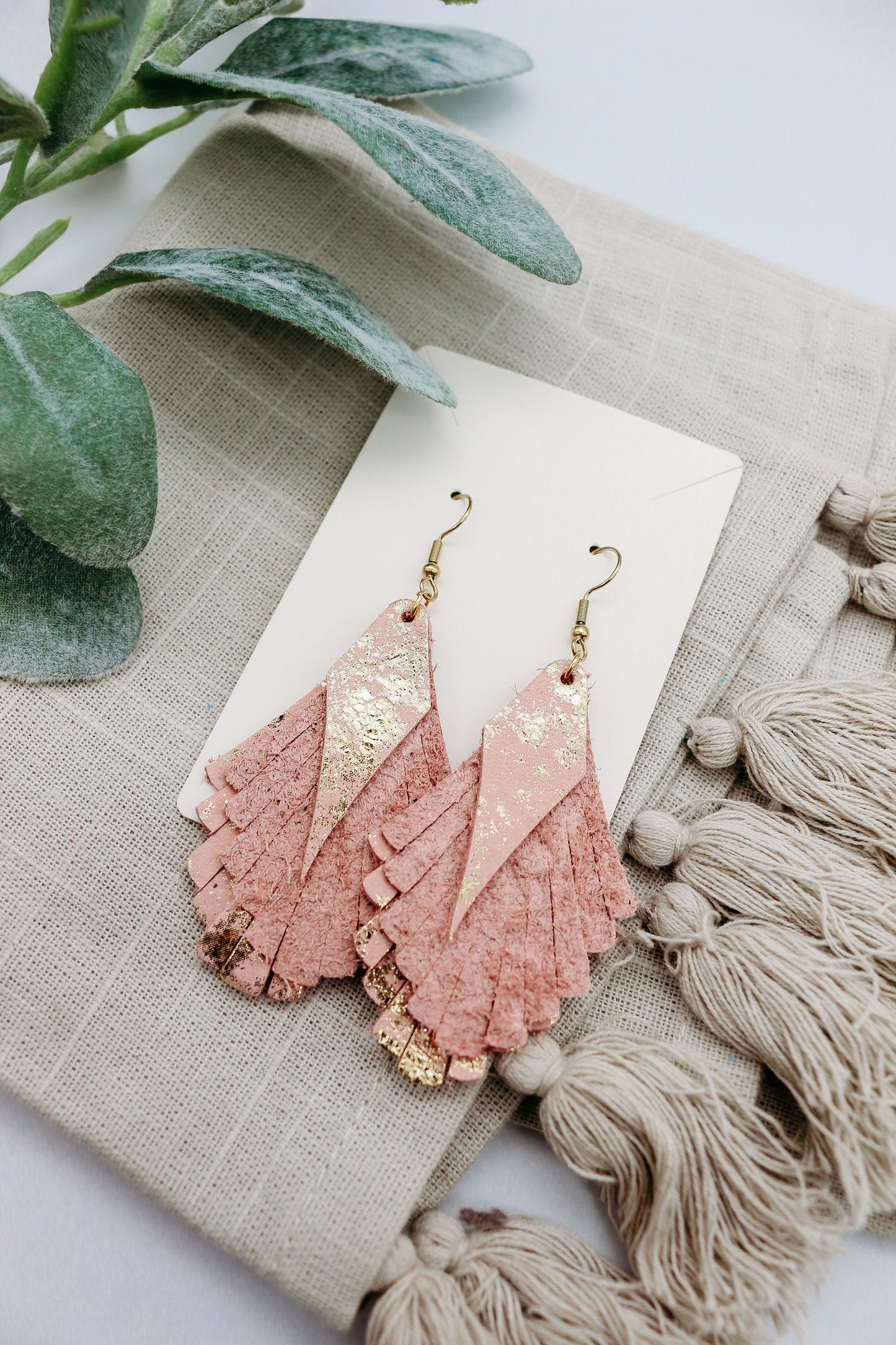 Pretty in Pink: Layered Fringed Genuine Leather Earrings