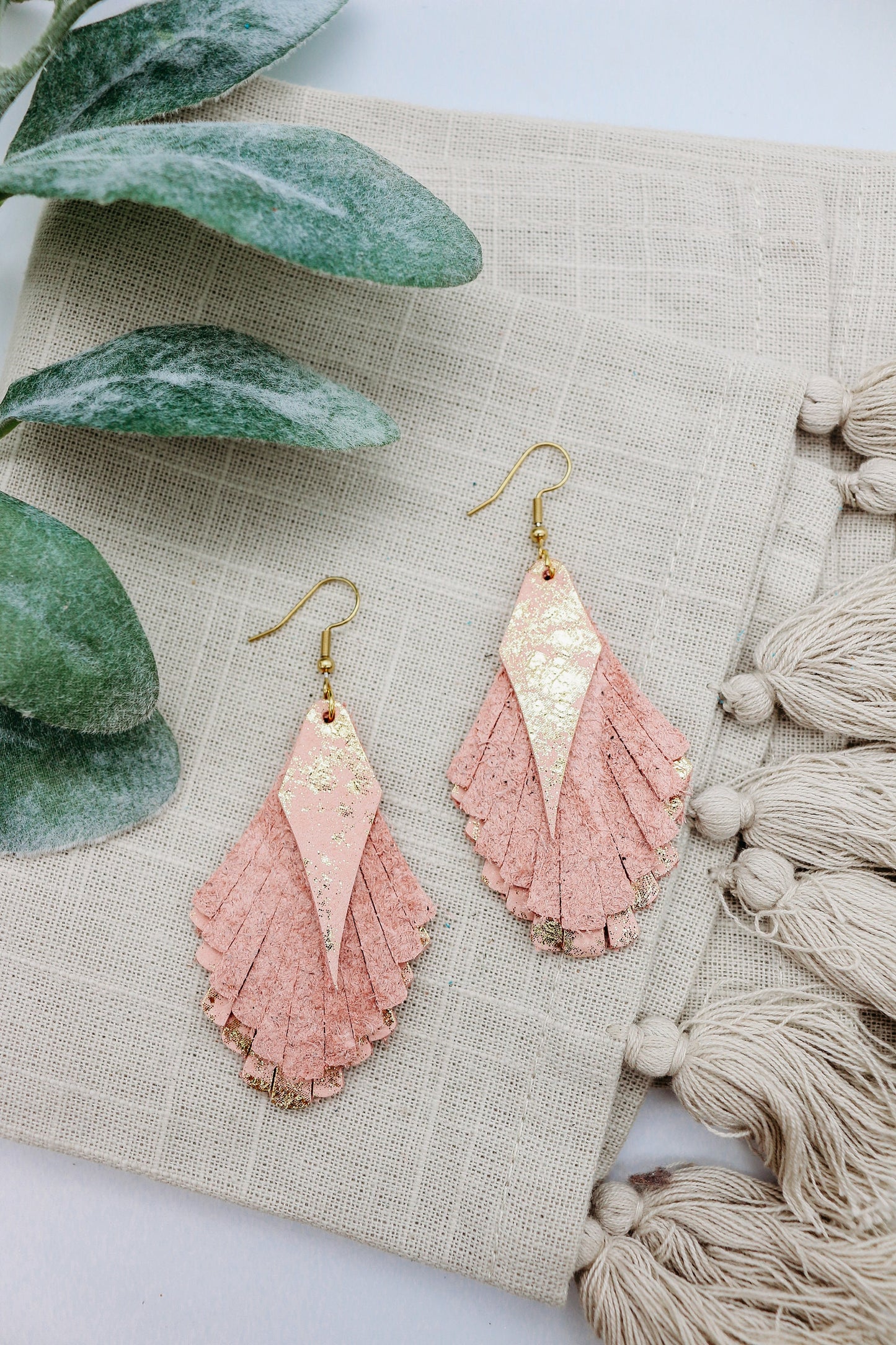 Pretty in Pink: Layered Fringed Genuine Leather Earrings