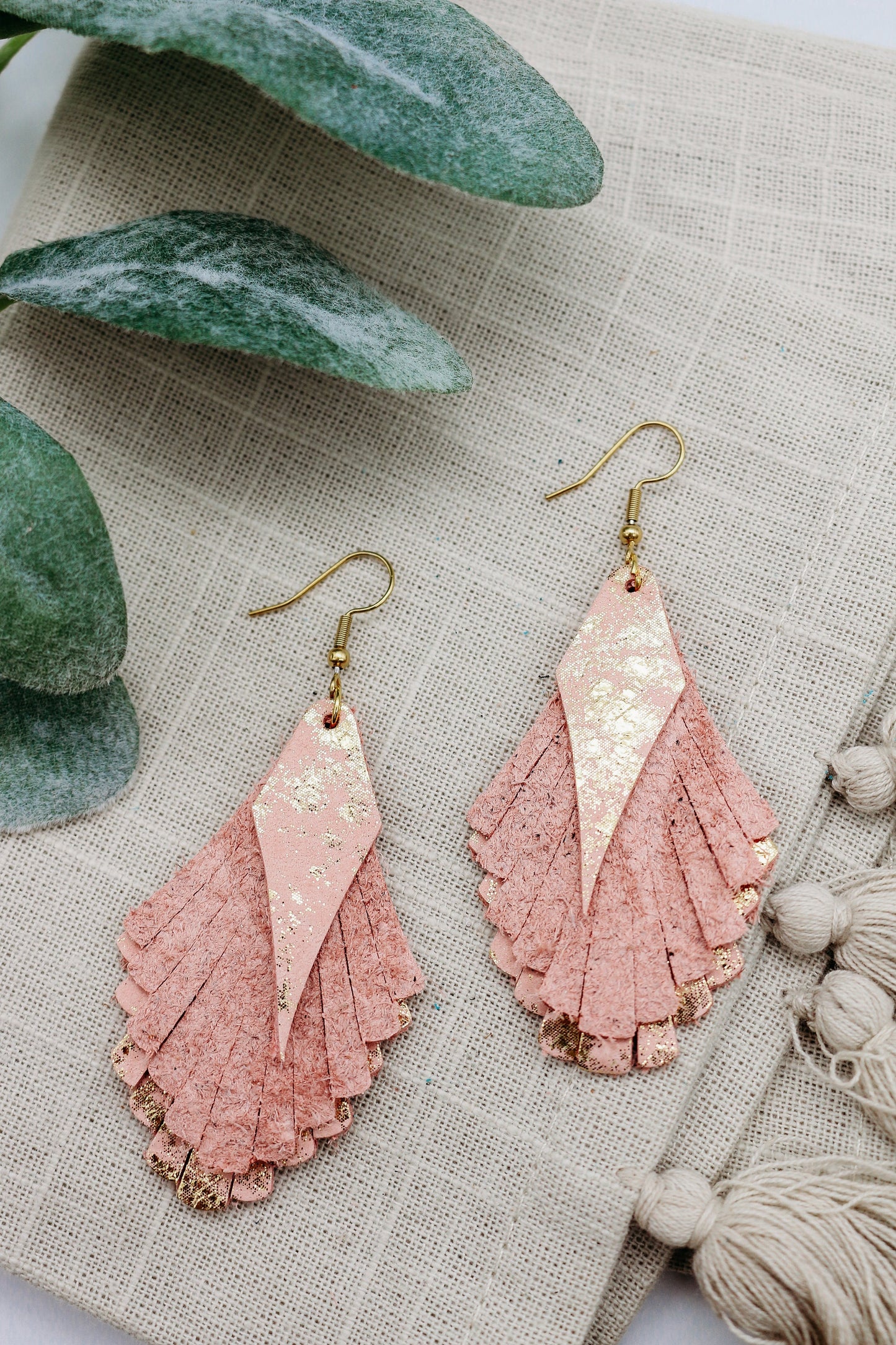 Pretty in Pink: Layered Fringed Genuine Leather Earrings