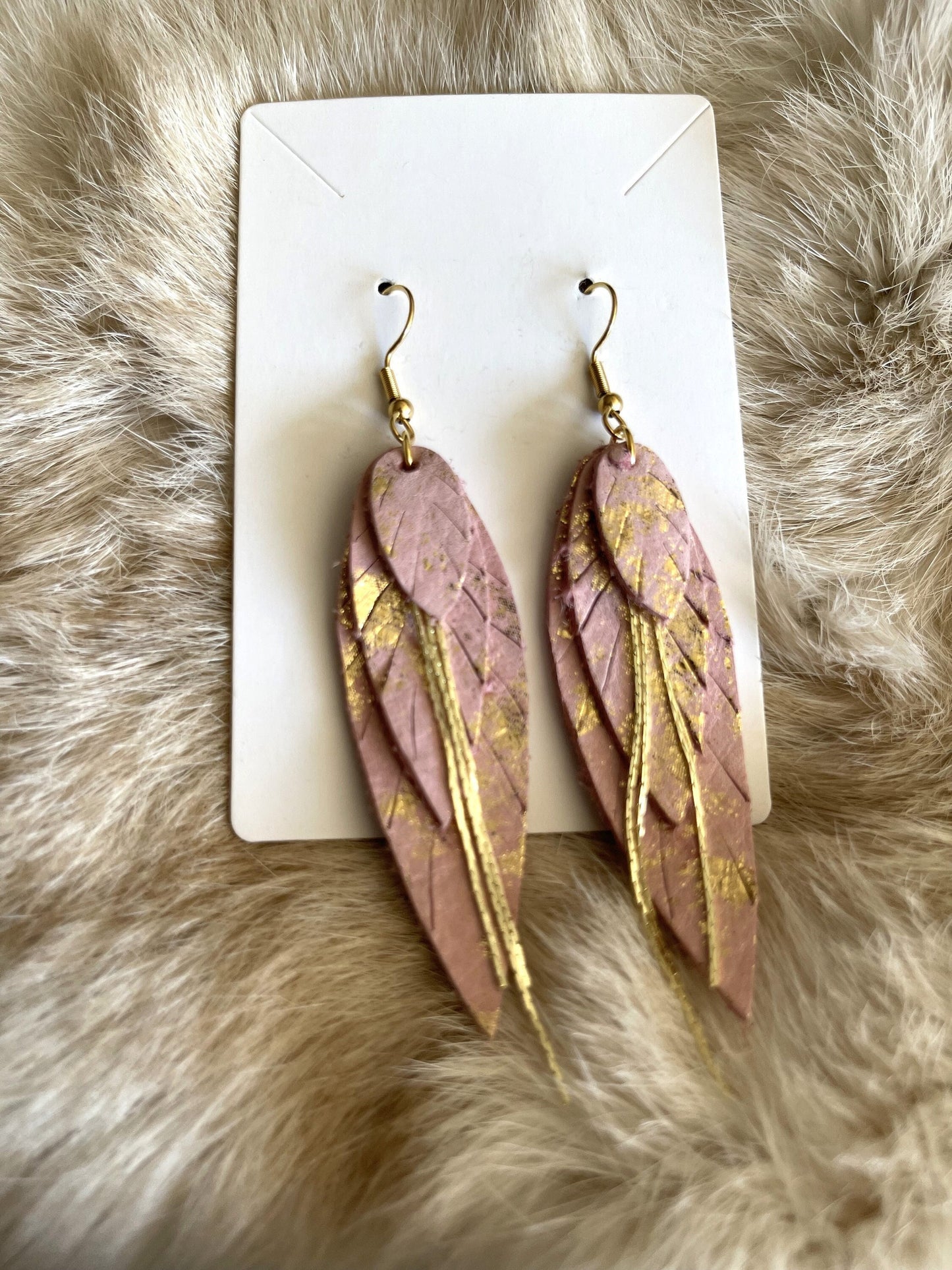 Feathered Pretty in Pink: Layered Feathered Genuine Leather Earrings