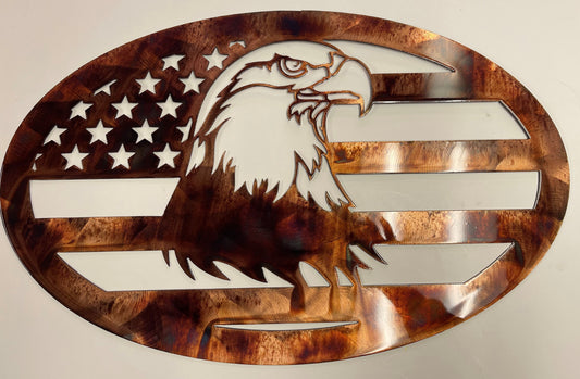 Majestic Eagle in Oval Frame with Flag - Handcrafted Americana Decor