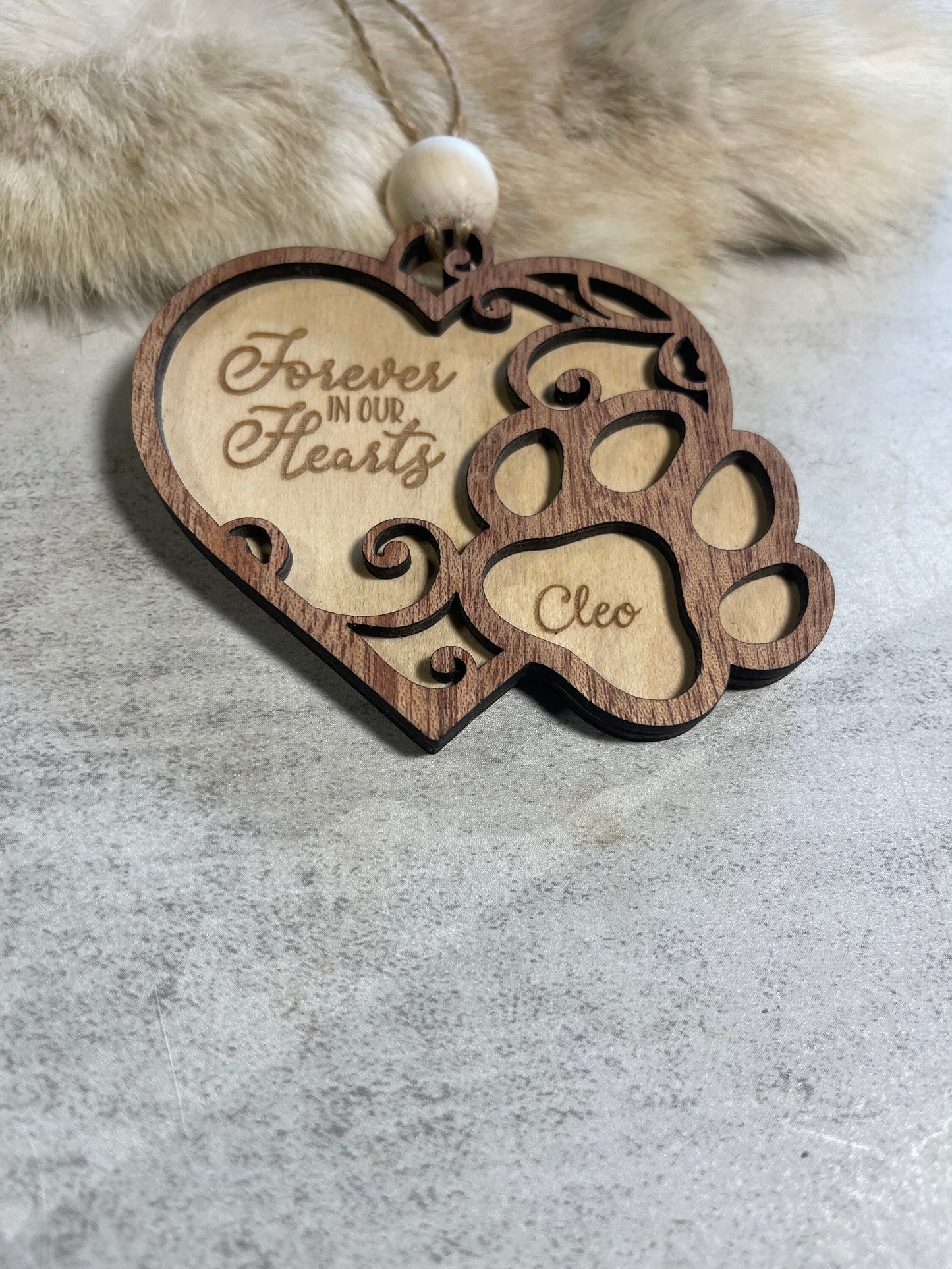 Paw Print Pet Memorial Ornament - Forever in our Hearts Personalized