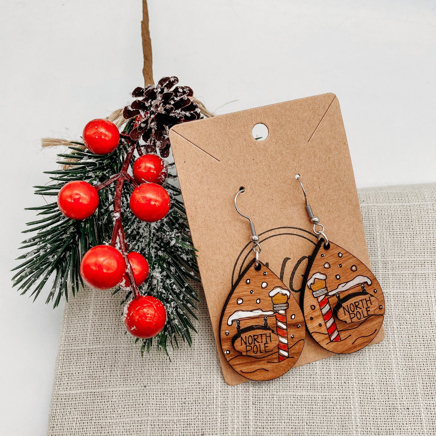 North Pole Christmas dangle earrings | wood | handmade