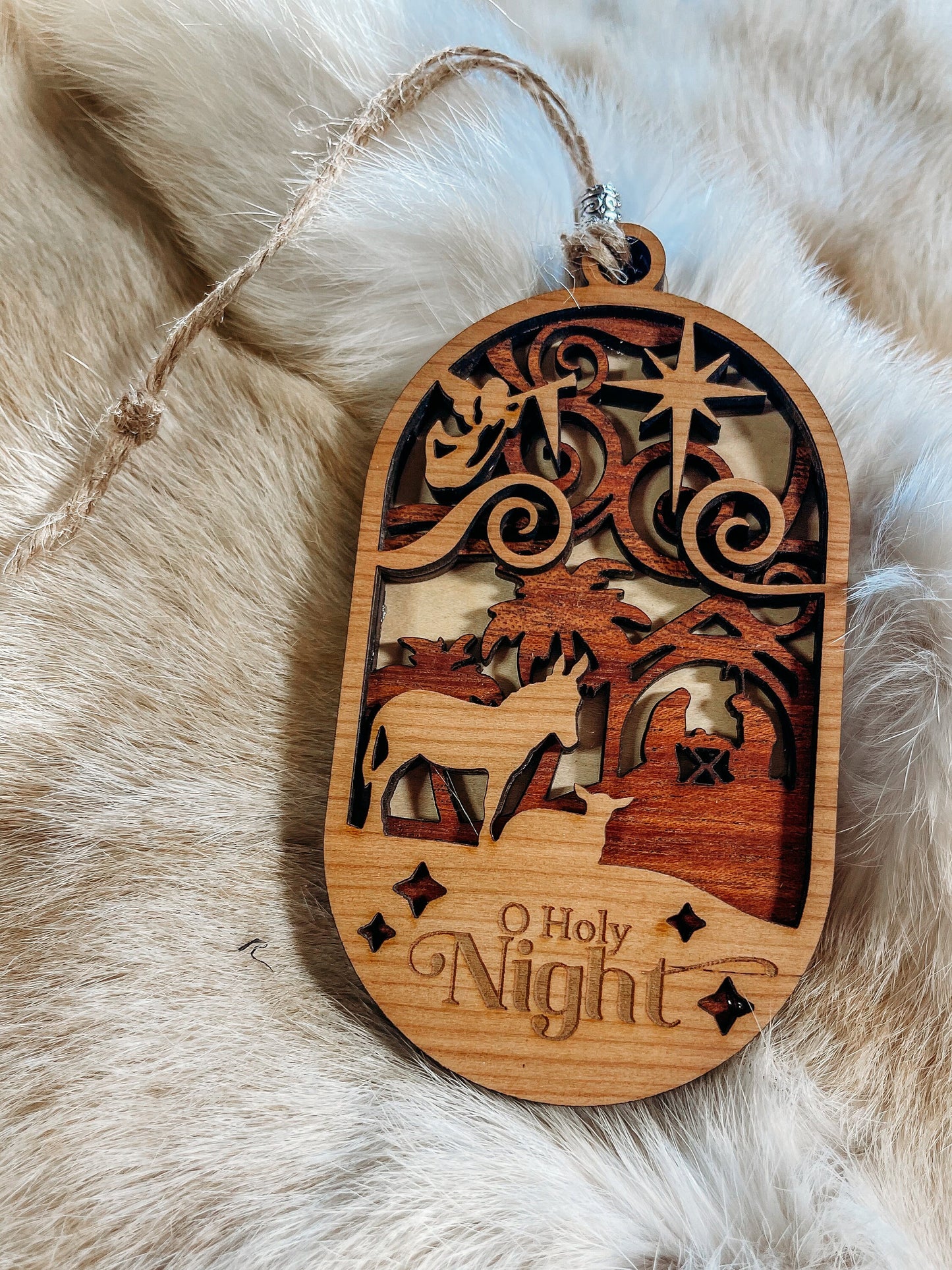 Nativity scene ‘O Holy Night’ Christmas ornament | layered wood