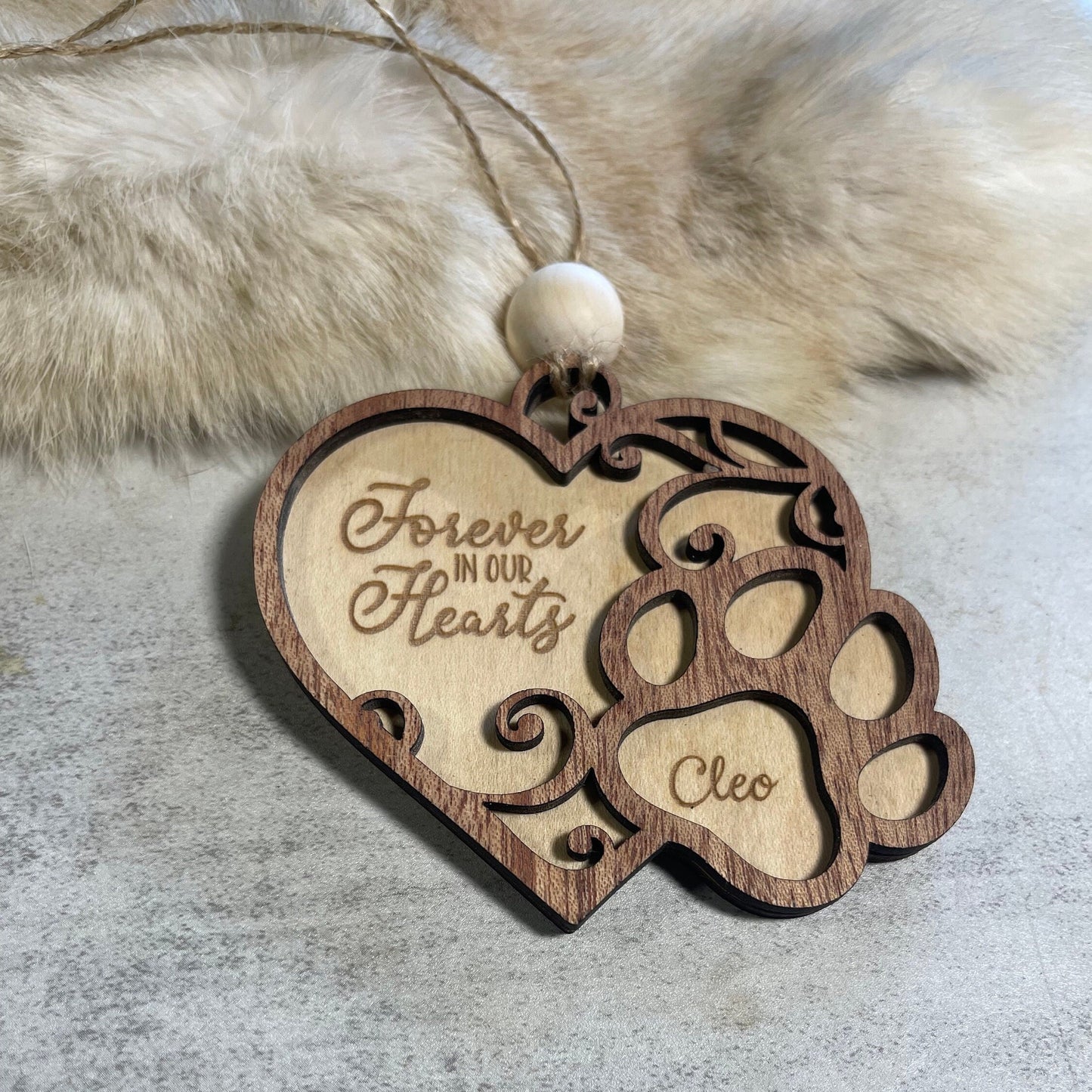 Paw Print Pet Memorial Ornament - Forever in our Hearts Personalized