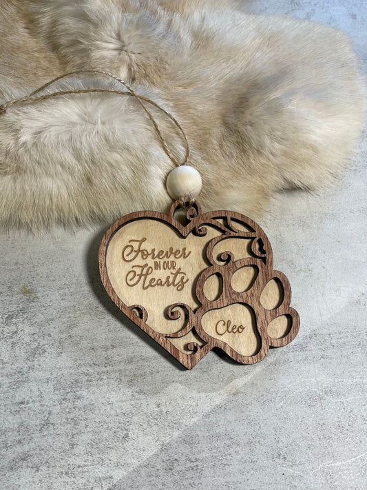 Paw Print Pet Memorial Ornament - Forever in our Hearts Personalized