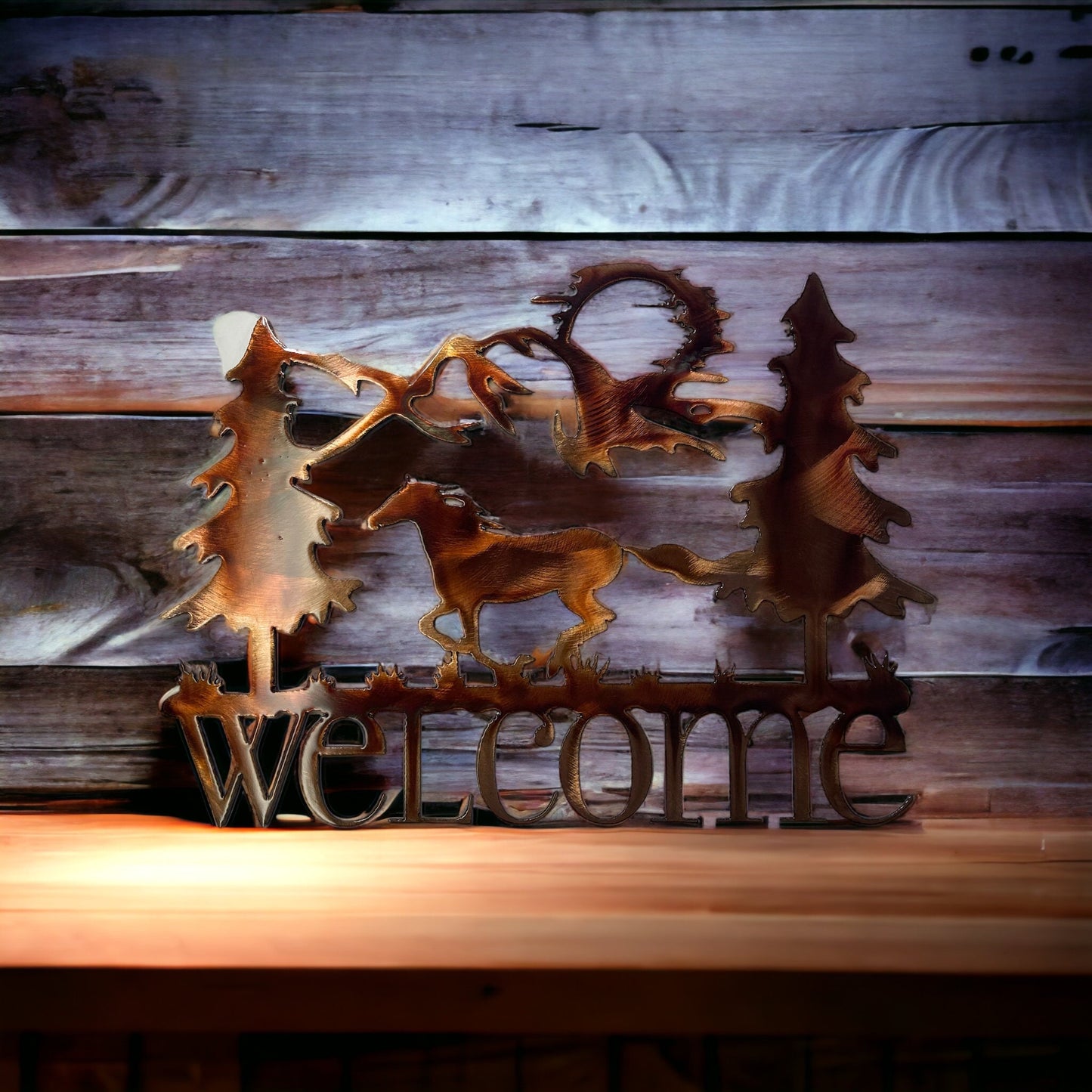 Running Horse Welcome Metal Wall Art Decor  11 1/2" tall x 16" wide