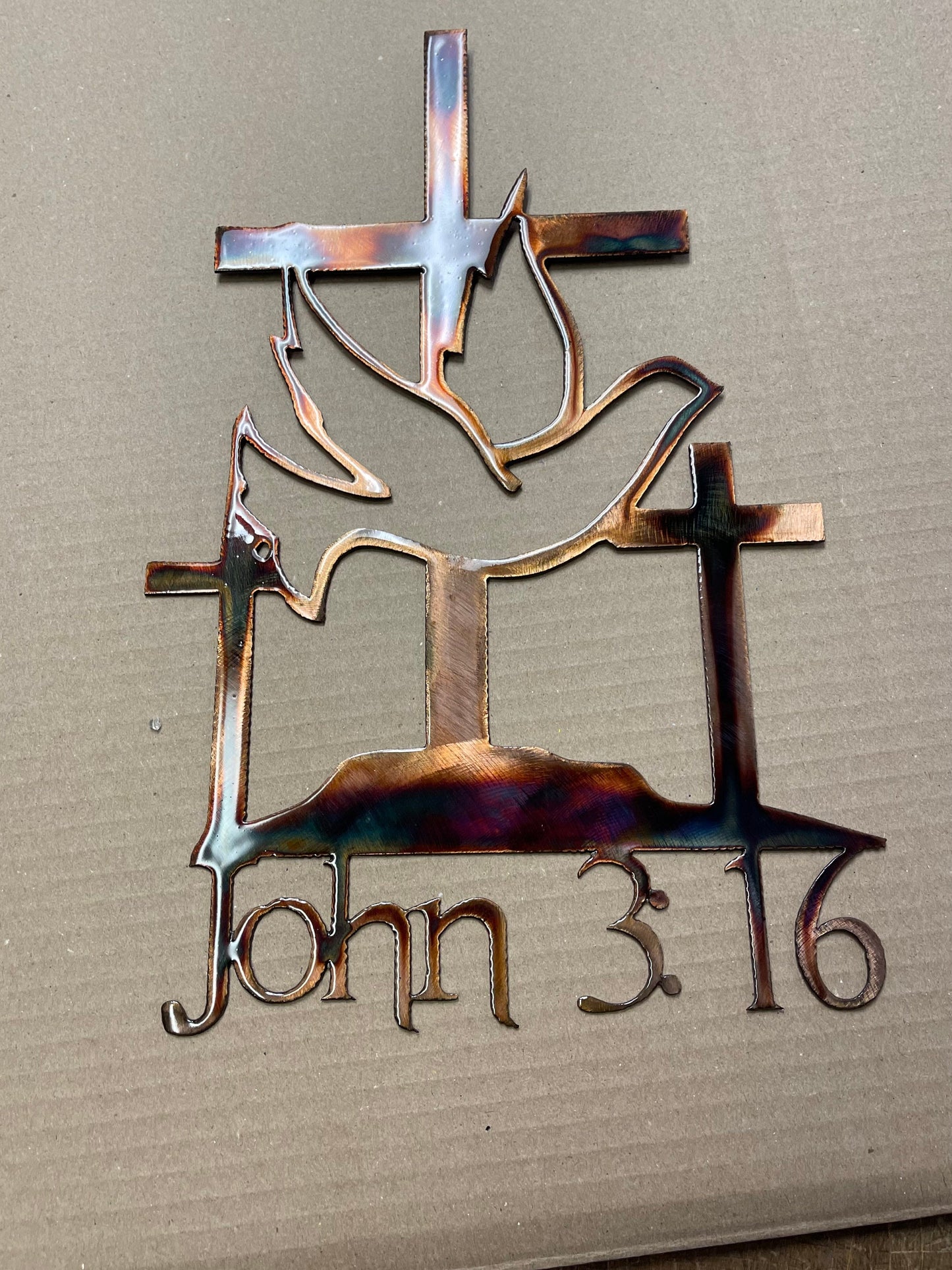 John 3:16 Cross Metal Wall Art Copper and Bronzed Plated