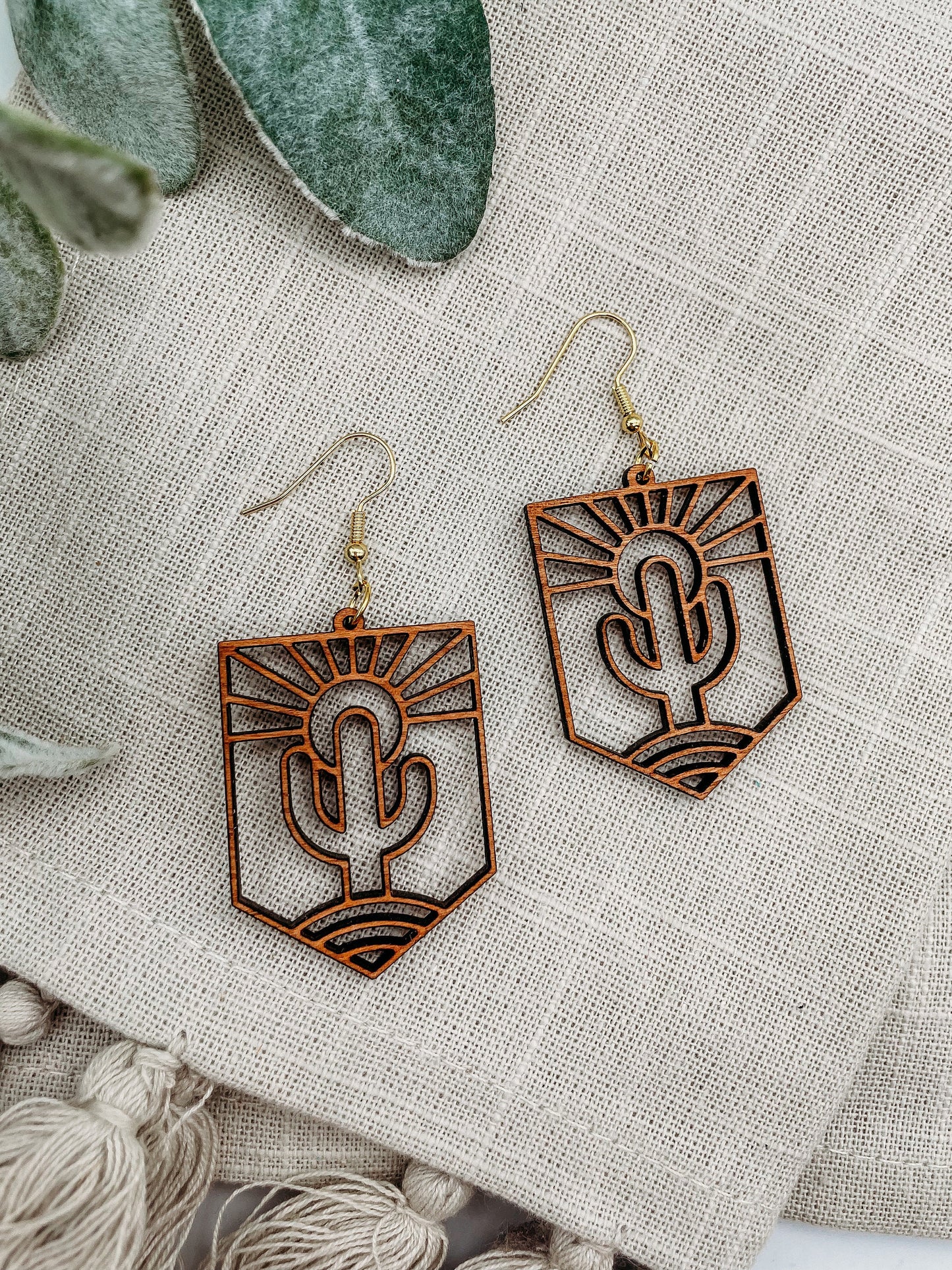 Sunset Saguaro Cactus Modern dangle Earrings