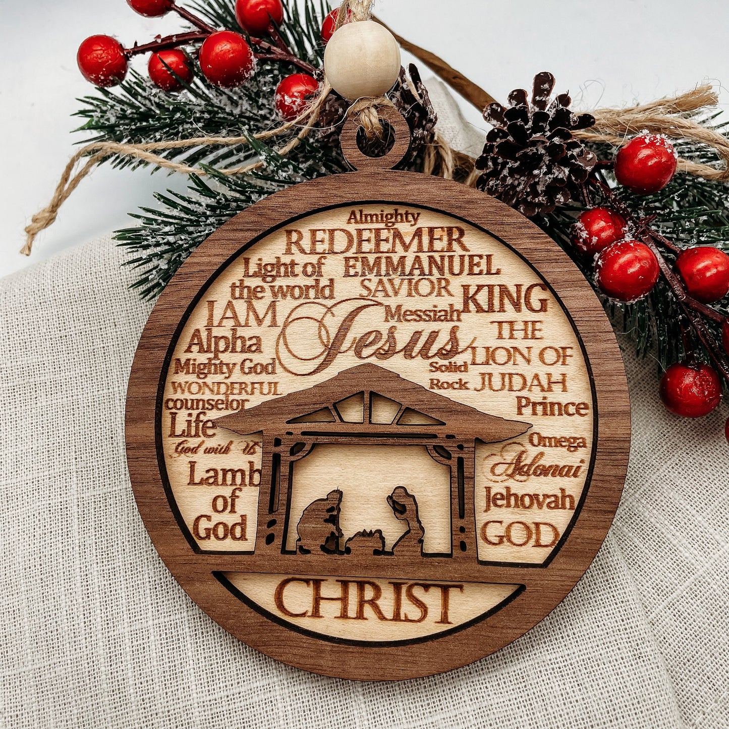 Nativity scene Names of Christ  Christmas ornament | layered wood