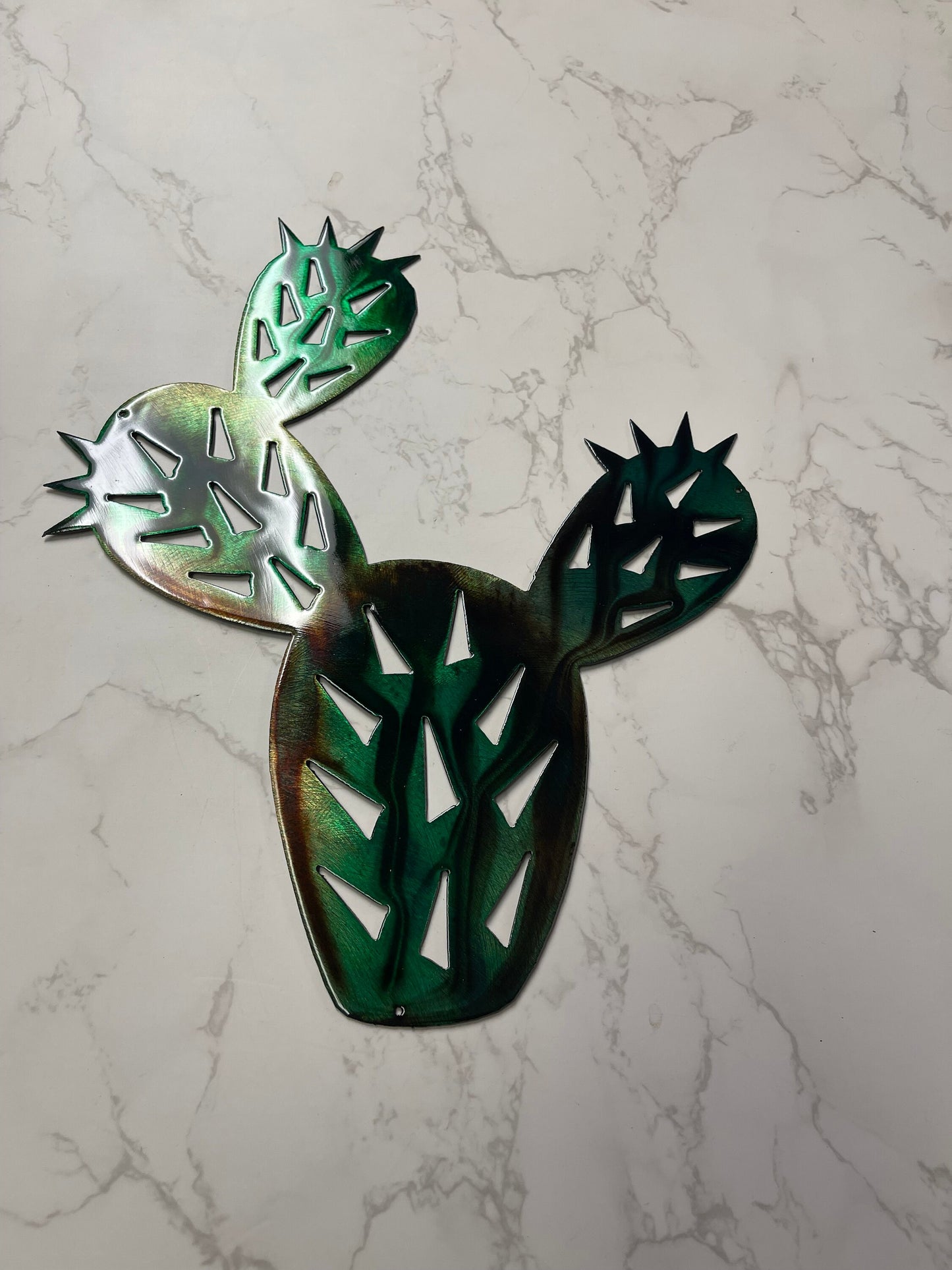 Prickly Pear Cactus Metal Wall Art Available in Two Sizes (Marbled Green Finish)