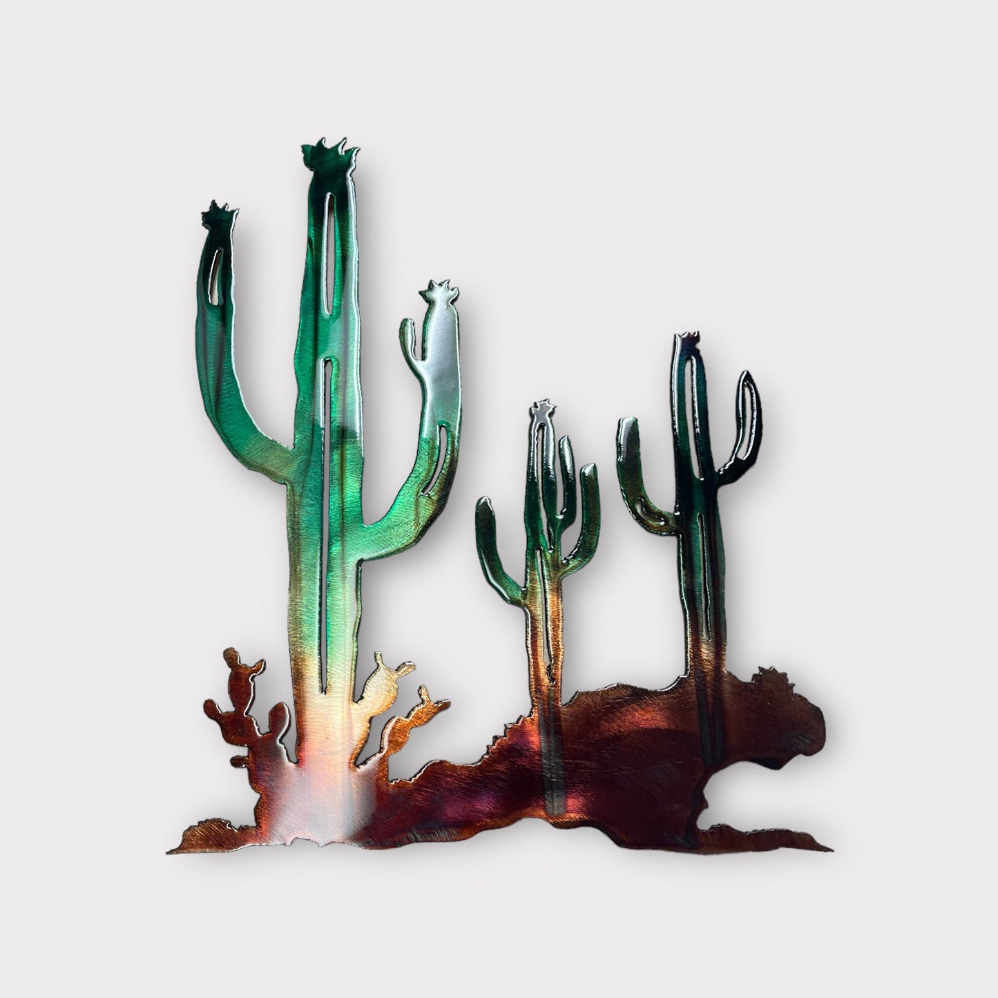 Arizona Cactus Trio Metal Wall Art Copper and Green Tinged