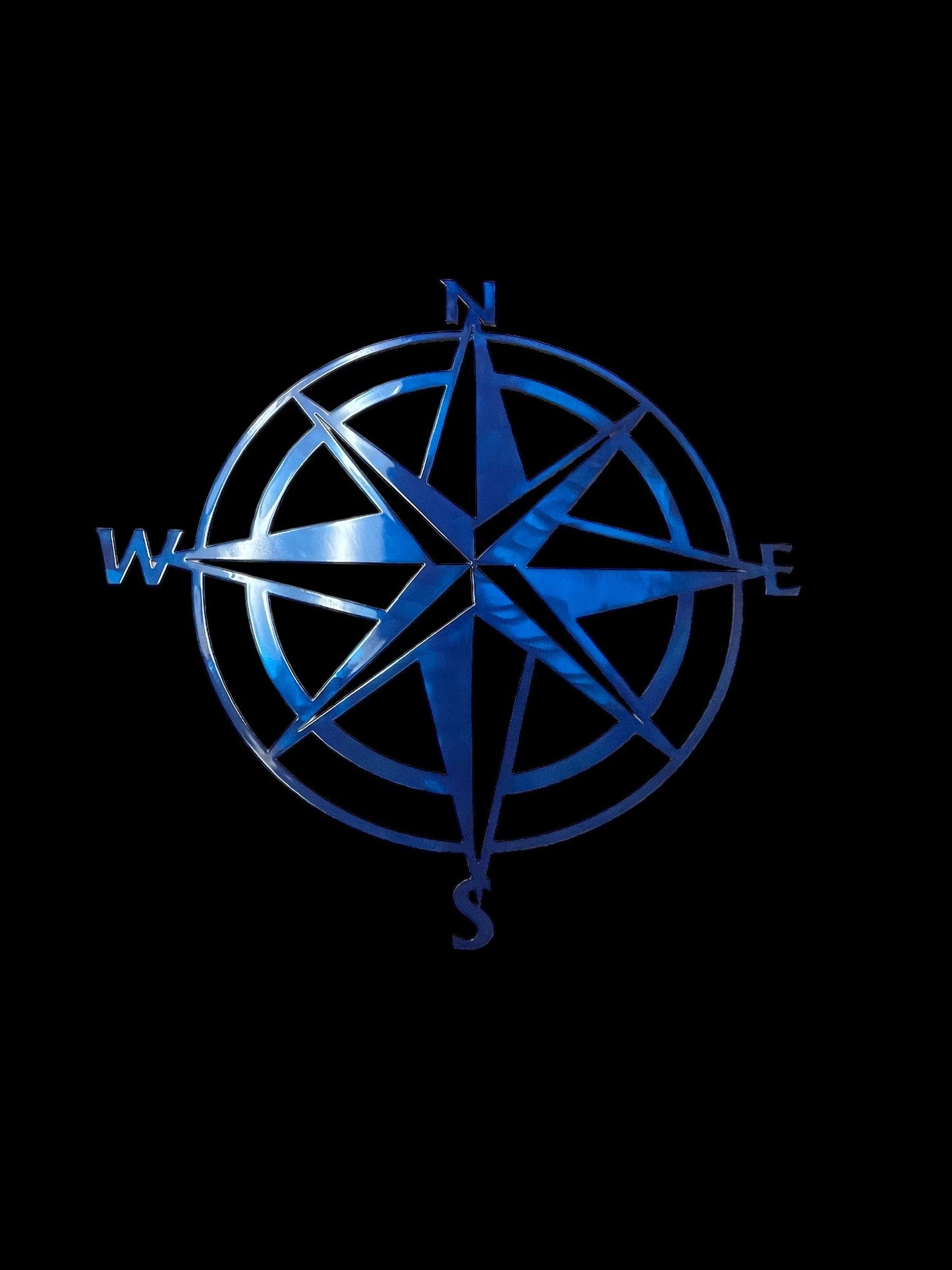 Nautical Compass Rose - Metal Wall Art - Metallic Blue Available in sizes 13" to 40"