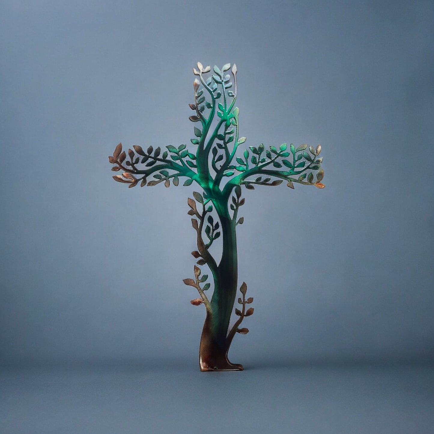 Living Cross Metal Wall Art Accent 20" T x 14" W Copper and Green Tinged