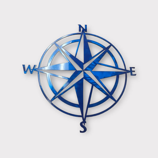 Nautical Compass Rose - Metal Wall Art - Metallic Blue Available in sizes 13" to 40"