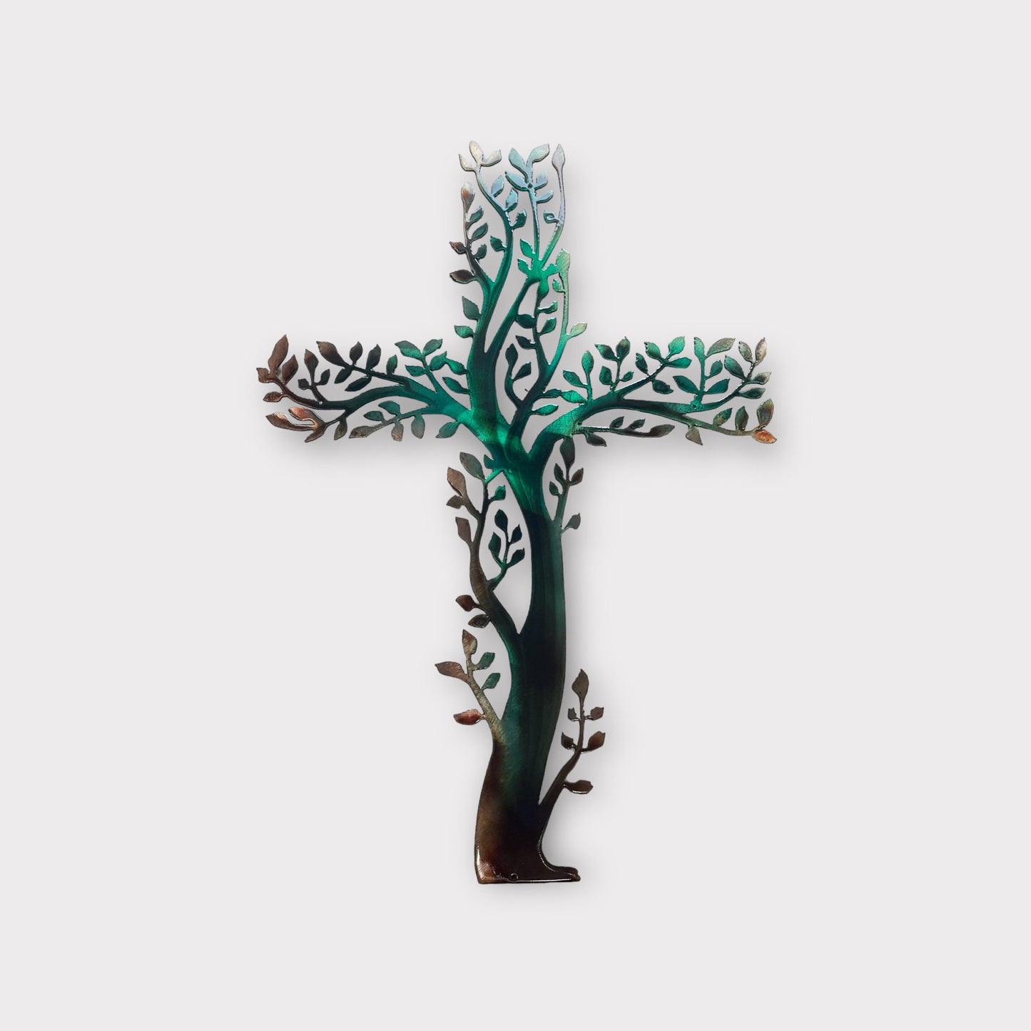 Living Cross Metal Wall Art Accent 20" T x 14" W Copper and Green Tinged