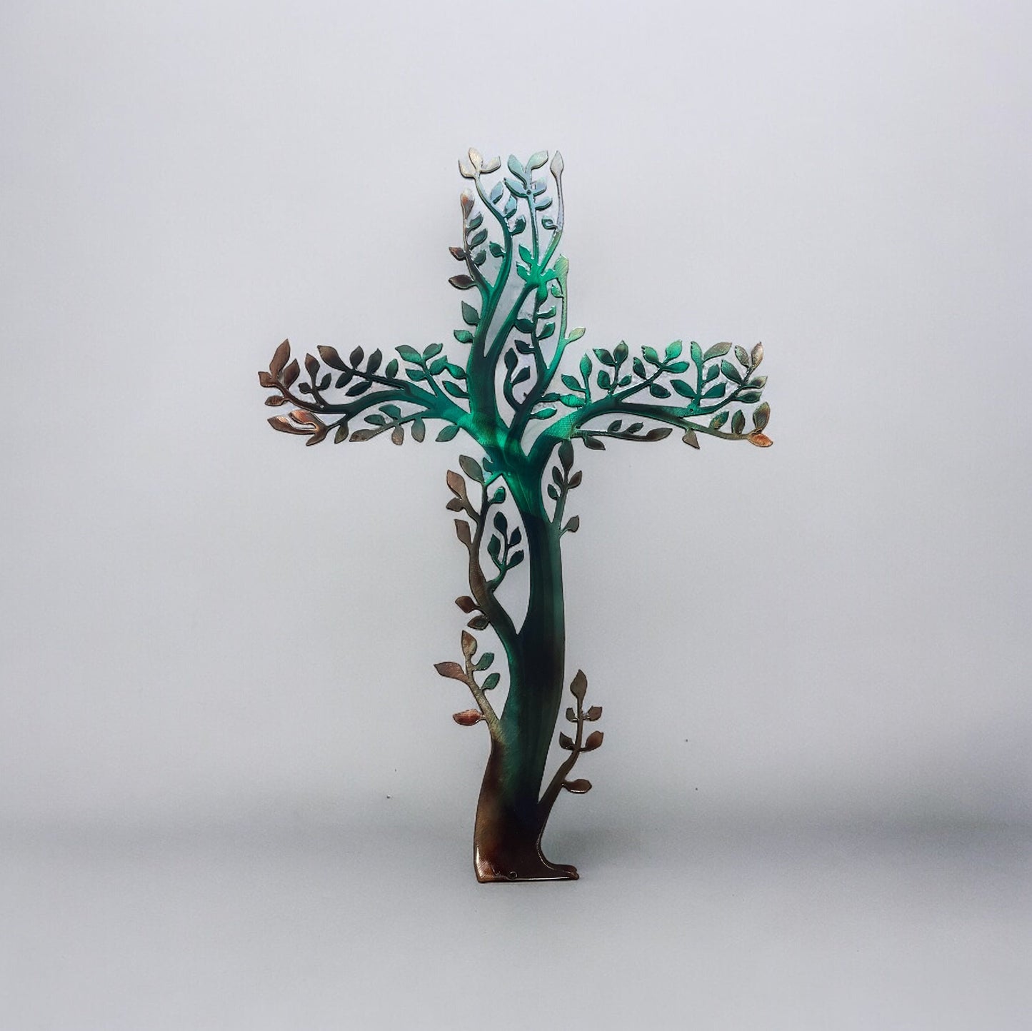 Living Cross Metal Wall Art Accent 20" T x 14" W Copper and Green Tinged