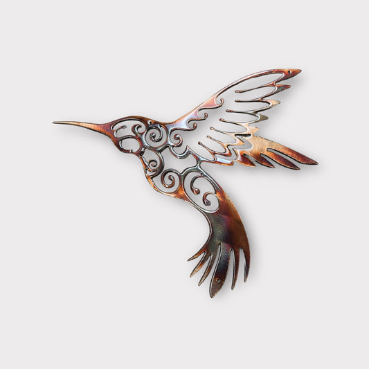 Hummingbird w/ Ornamental Design - Metal Wall Art - Copper 12" x 11"