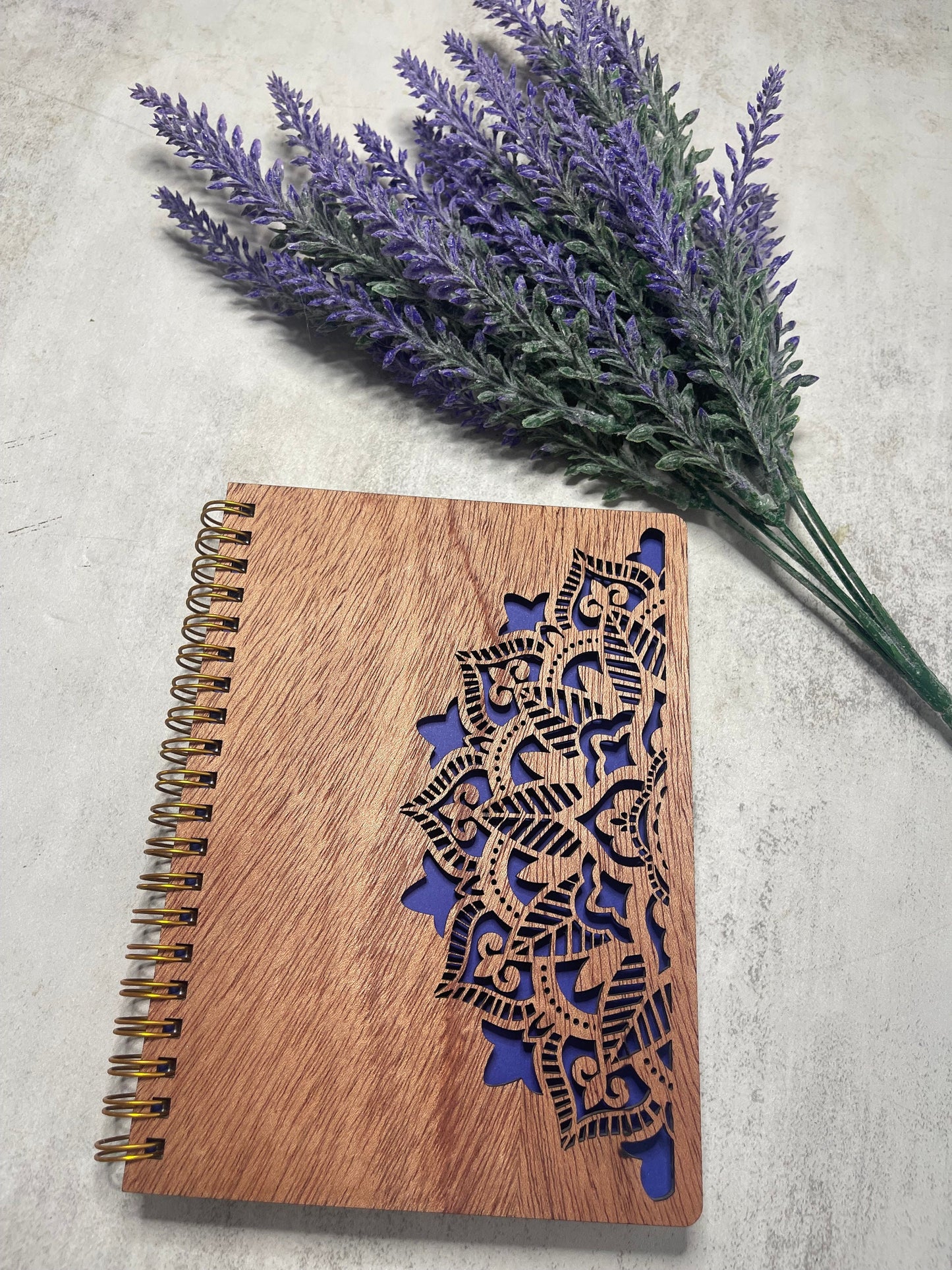 Purple Mandala Engraved Wooden Notebook