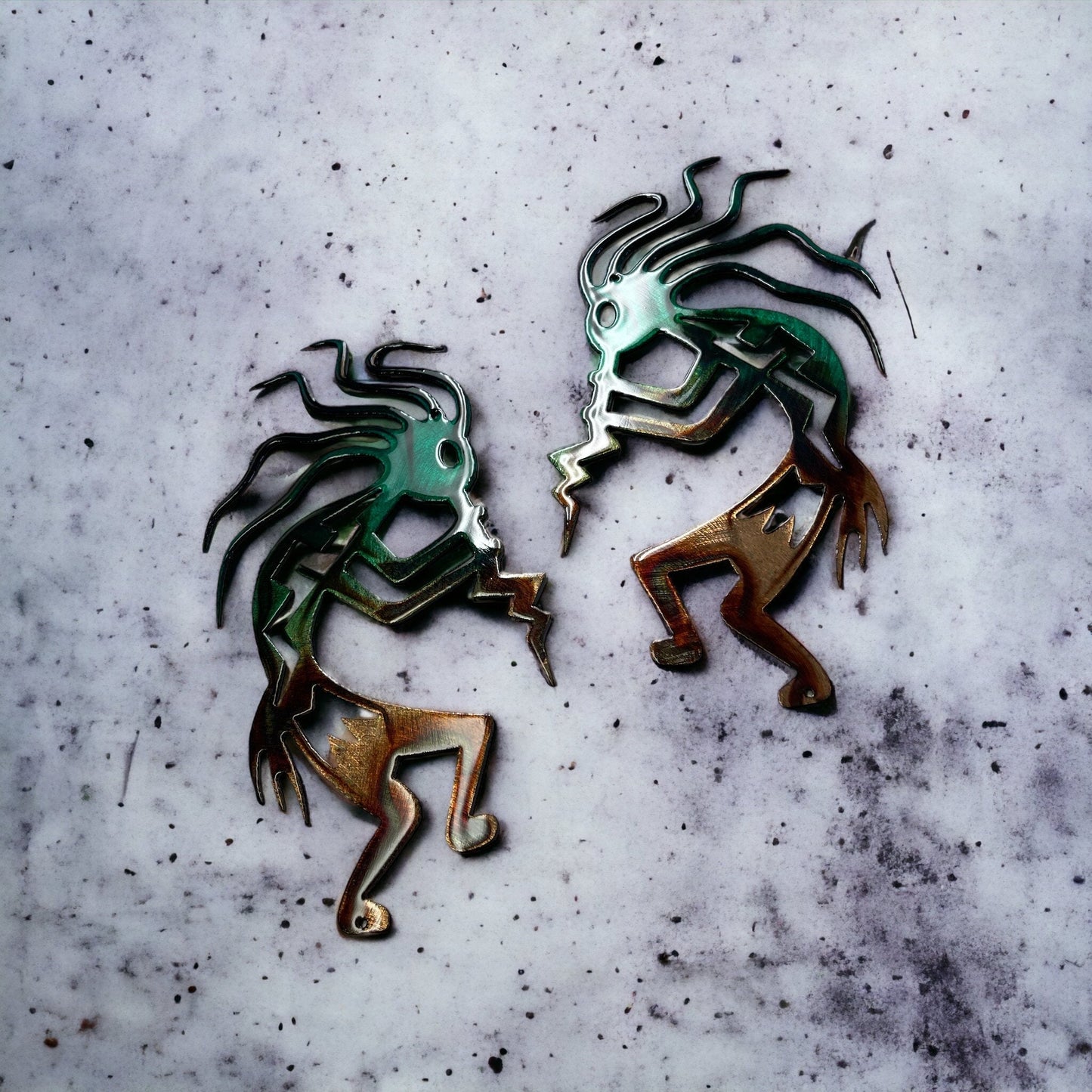 Set of 2 Crazy Hair Kokopelli Pair Wall Art - Handcrafted in the USA