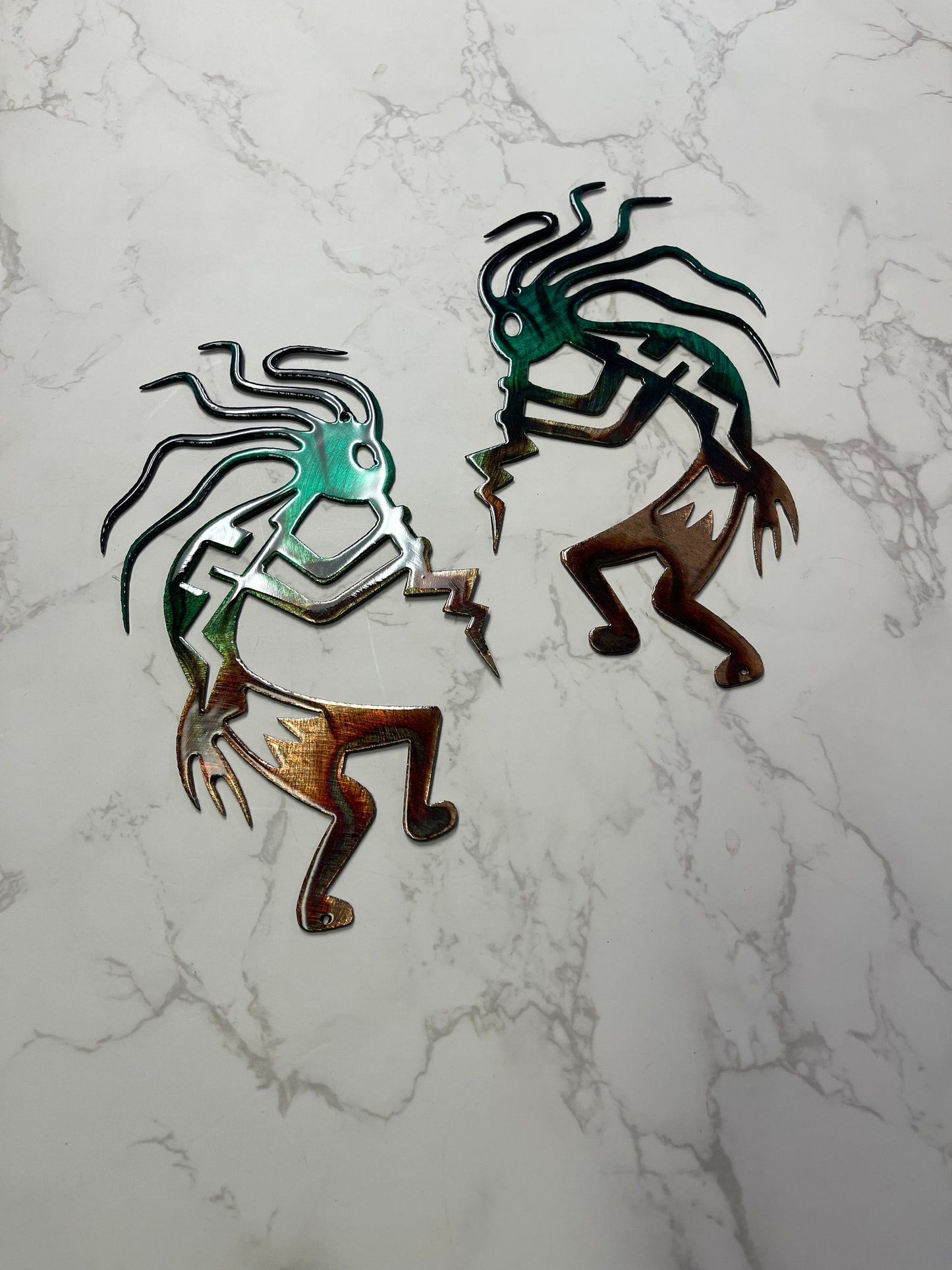 Set of 2 Crazy Hair Kokopelli Pair Wall Art - Handcrafted in the USA