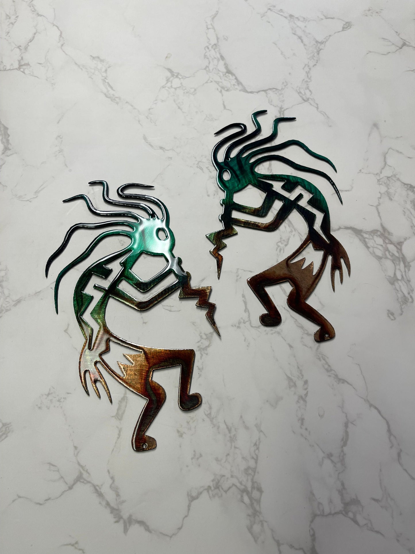 Set of 2 Crazy Hair Kokopelli Pair Wall Art - Handcrafted in the USA