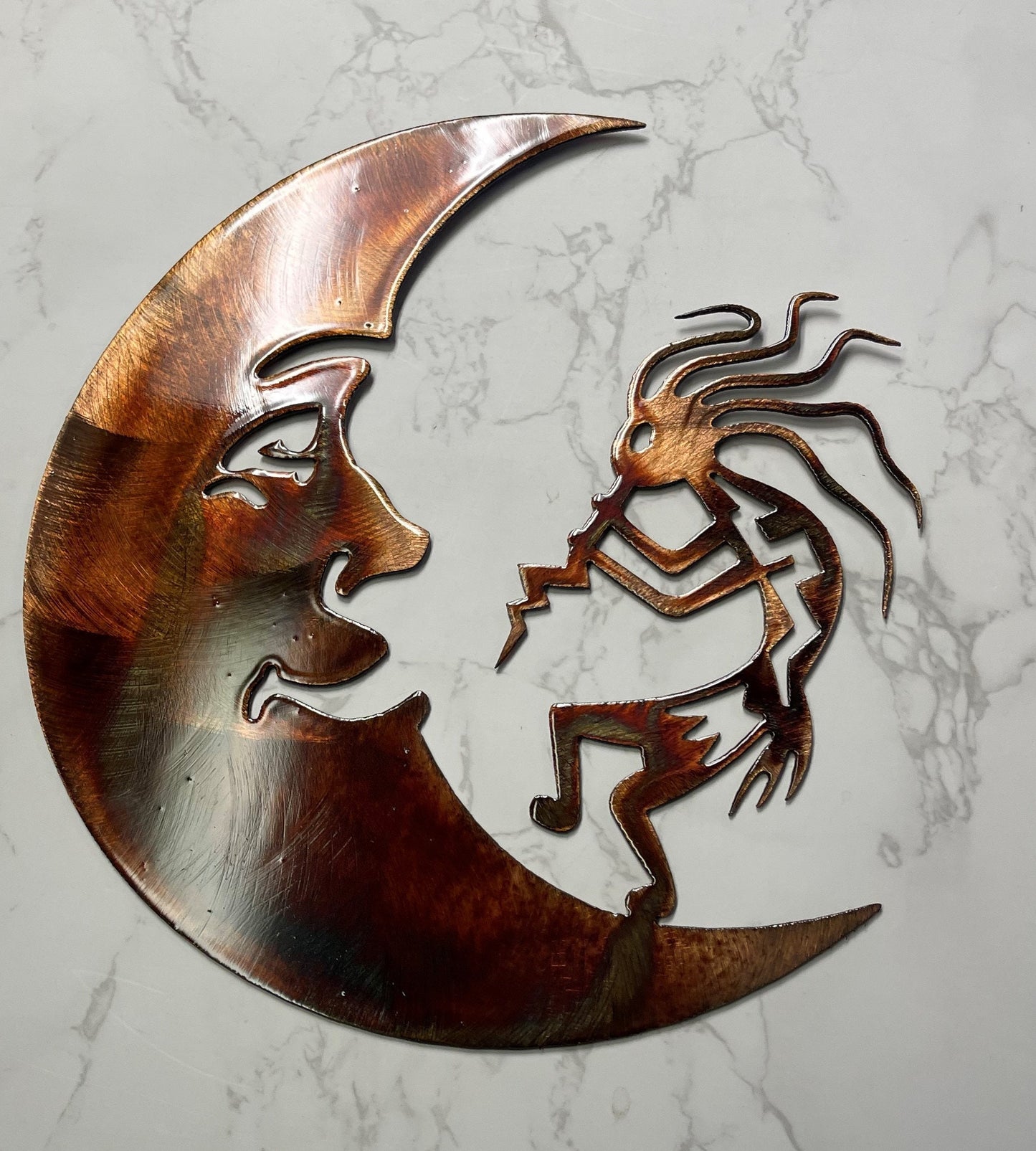 Crazy Hair Kokopelli playing to the Moon 12" x 11 1/2"