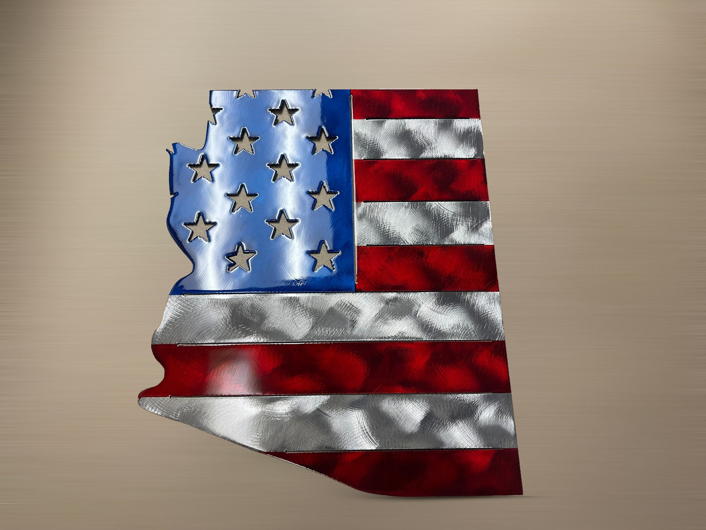 Patriotic Colored Arizona State - Metal Wall Art - Red, Silver & Blue 16" x 13"