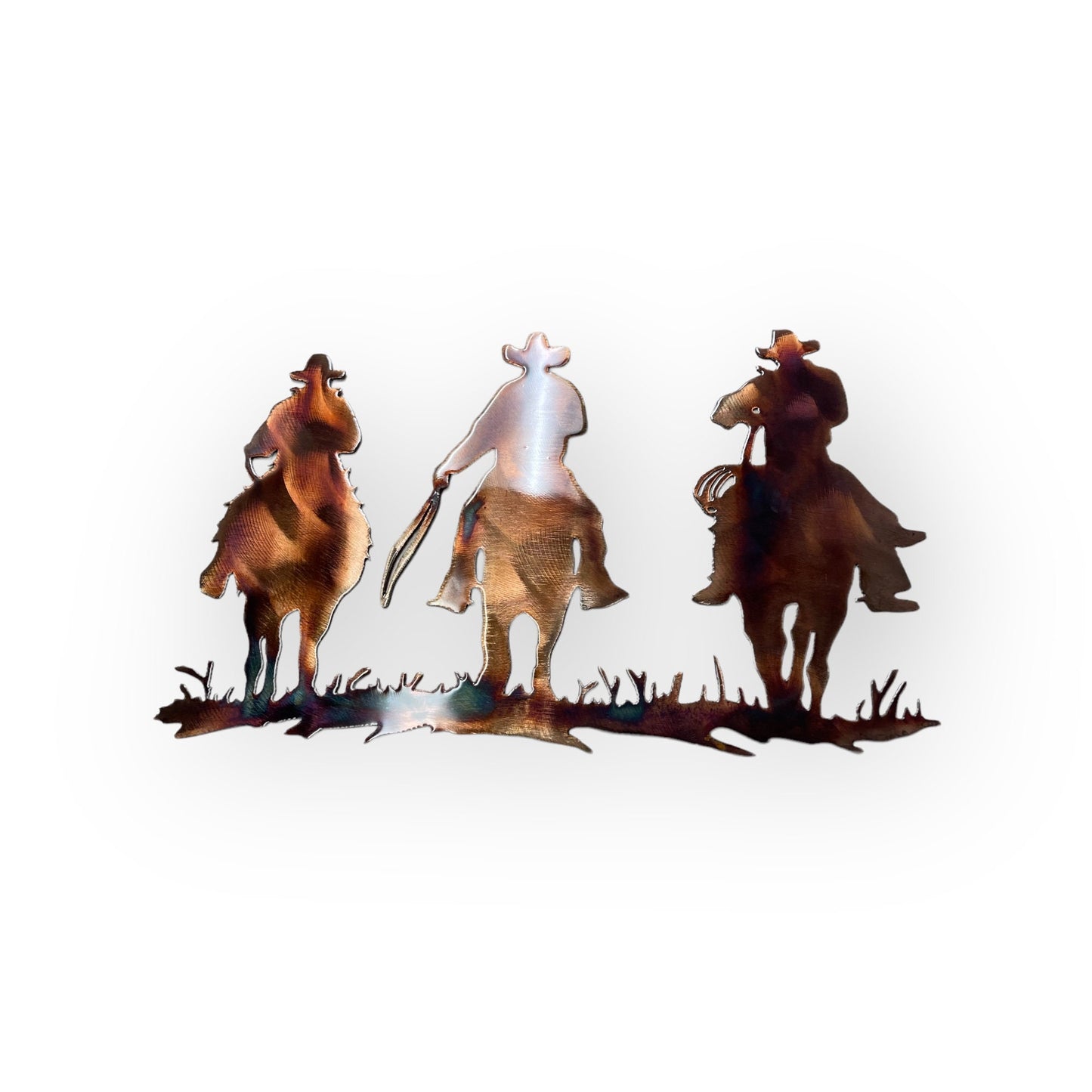 Equestrian Trio Metal Wall Art - Copper and Bronze Plated - Horse Riders Trio