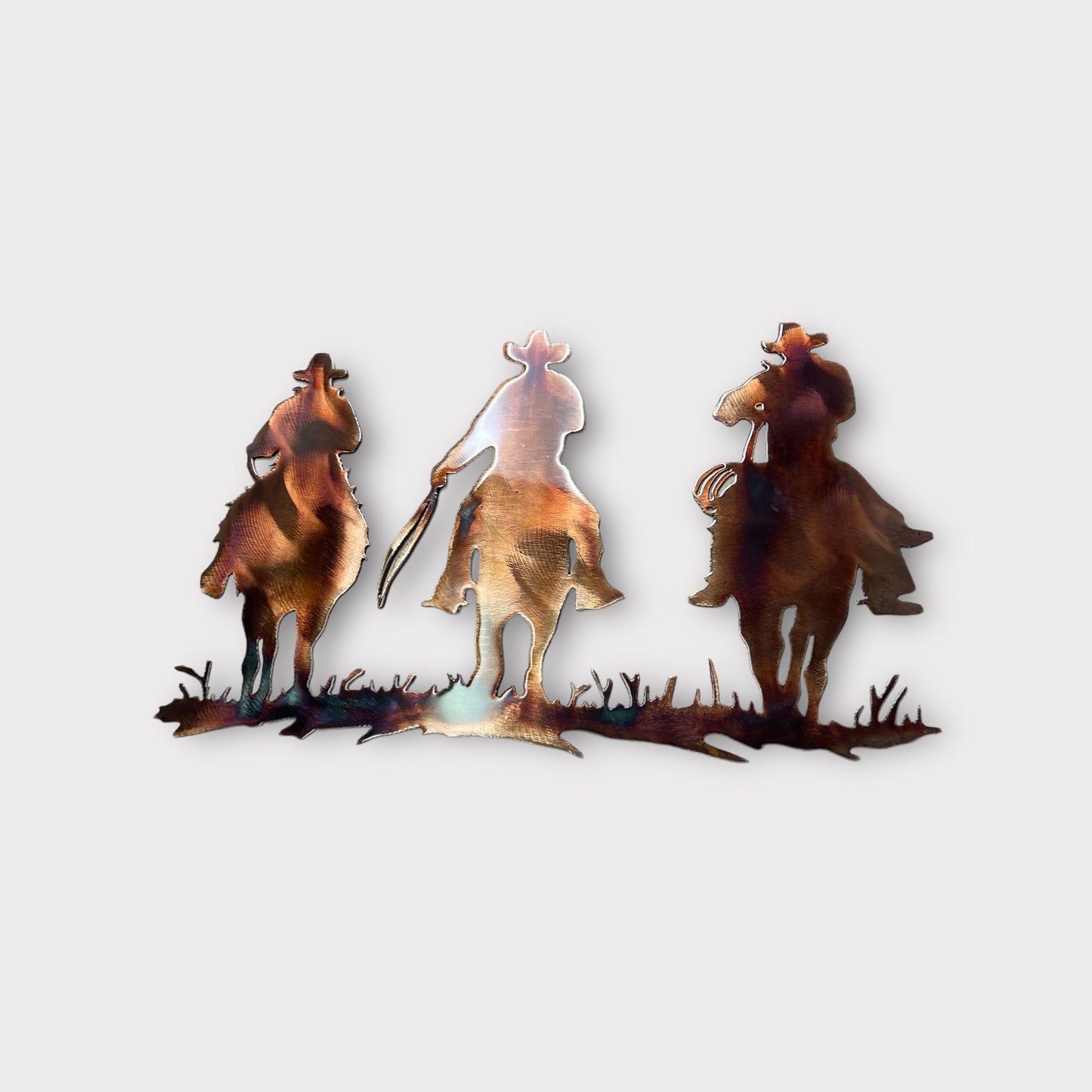 Equestrian Trio Metal Wall Art - Copper and Bronze Plated - Horse Riders Trio