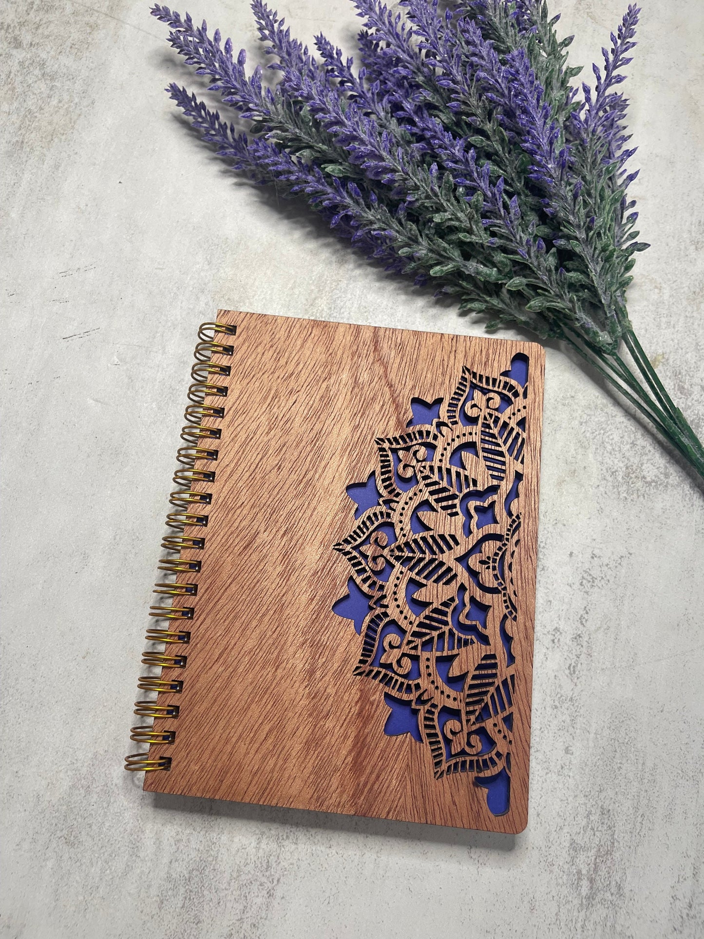 Purple Mandala Engraved Wooden Notebook