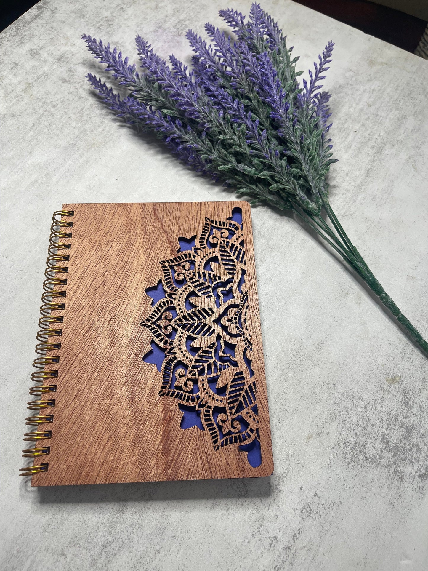 Purple Mandala Engraved Wooden Notebook