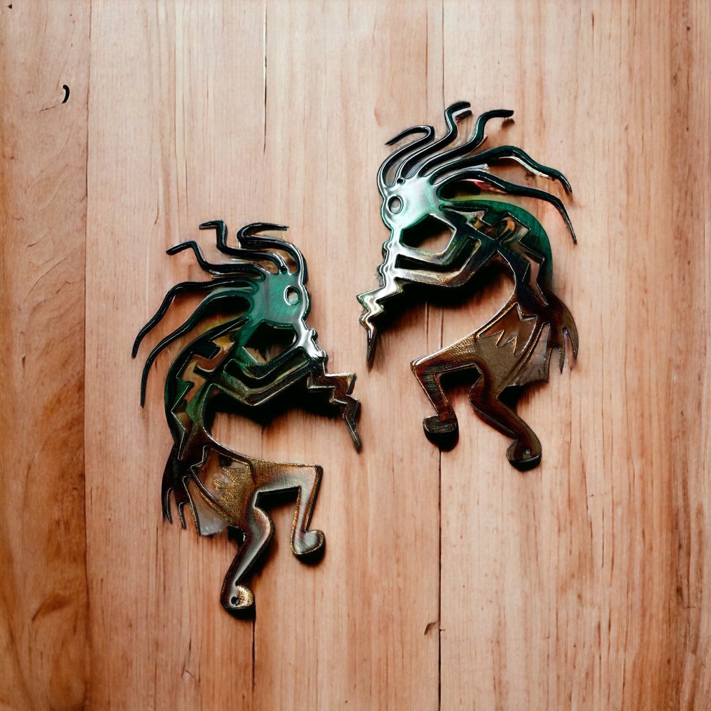 Set of 2 Crazy Hair Kokopelli Pair Wall Art - Handcrafted in the USA