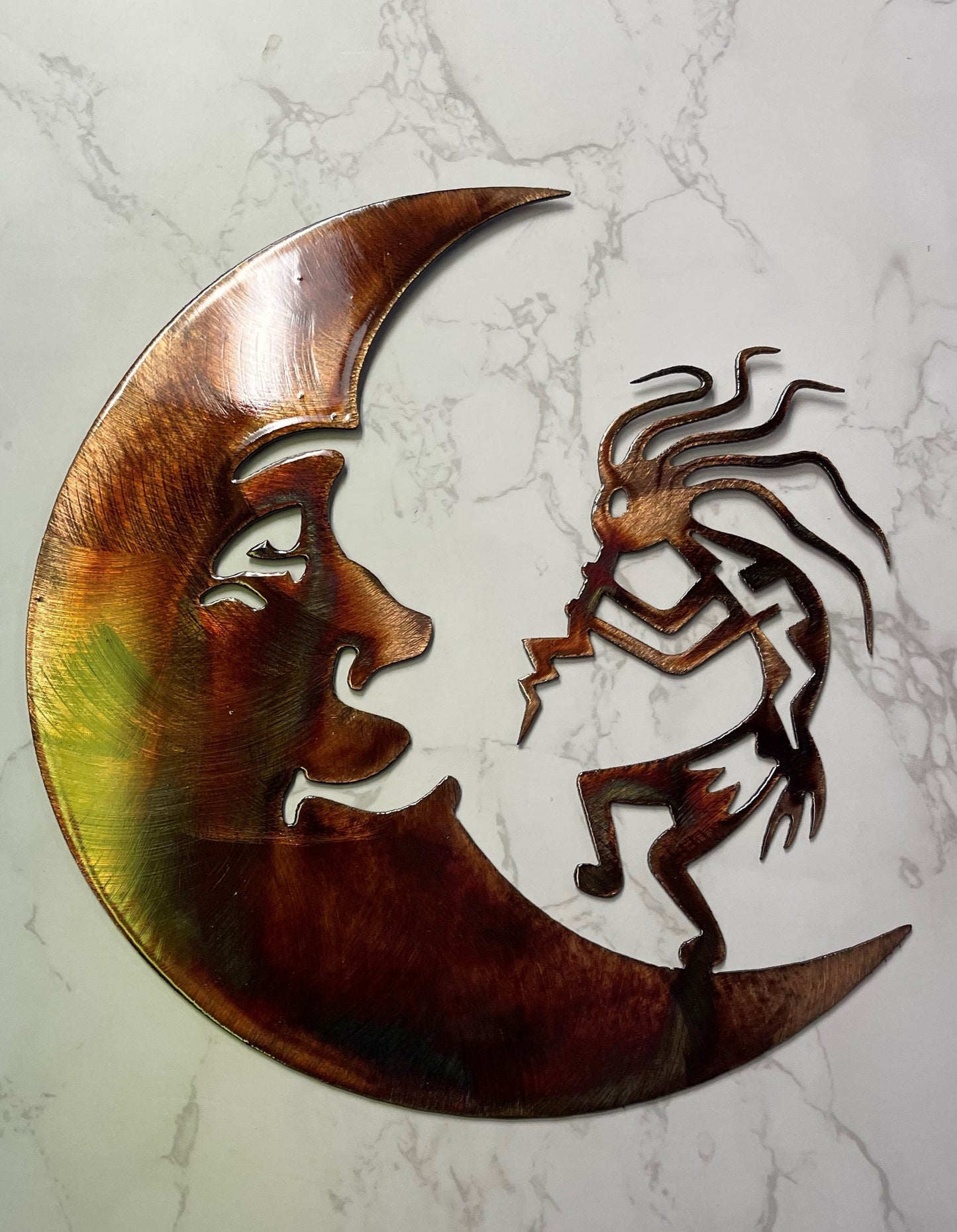 Crazy Hair Kokopelli playing to the Moon 12" x 11 1/2"