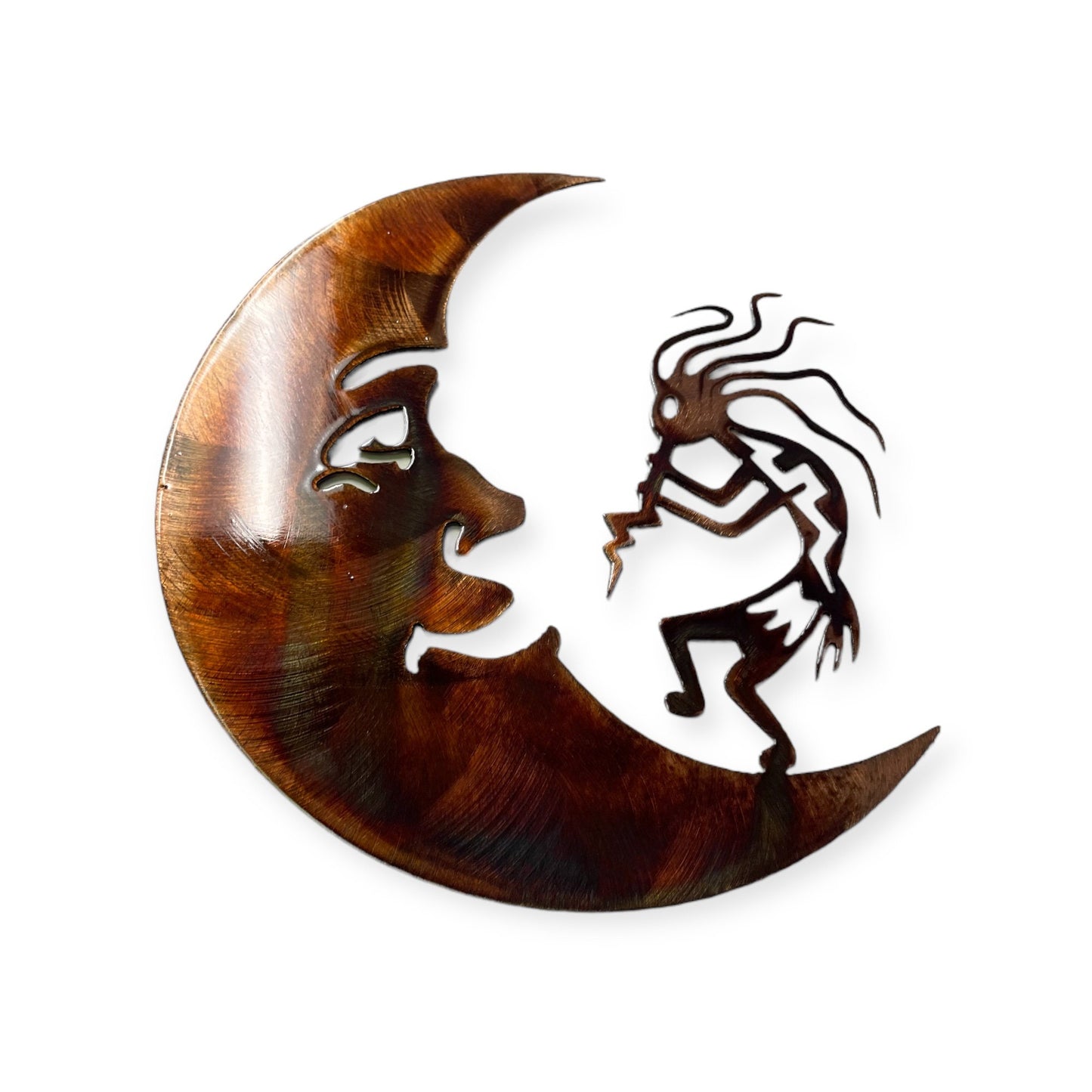 Crazy Hair Kokopelli playing to the Moon 12" x 11 1/2"