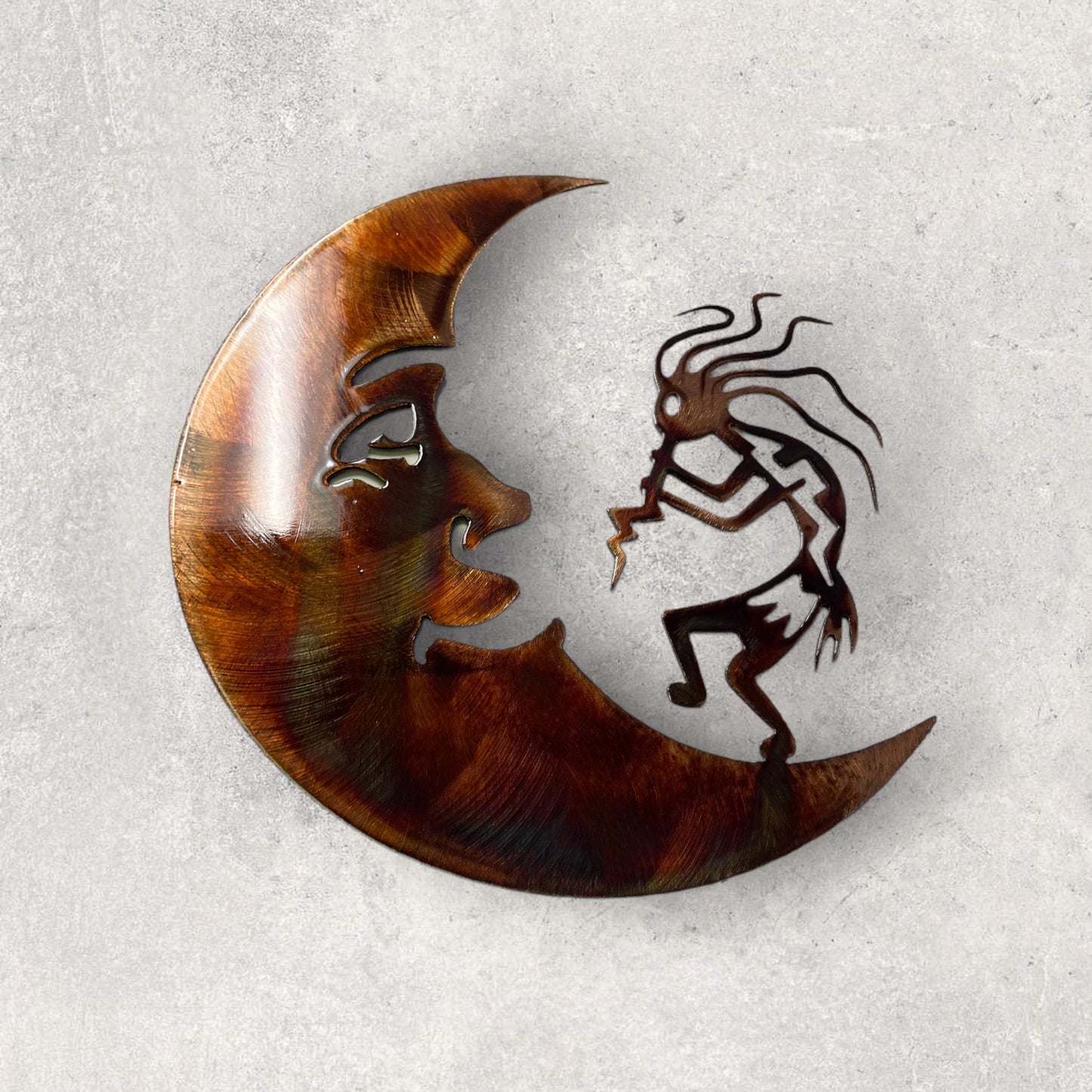 Crazy Hair Kokopelli playing to the Moon 12" x 11 1/2"