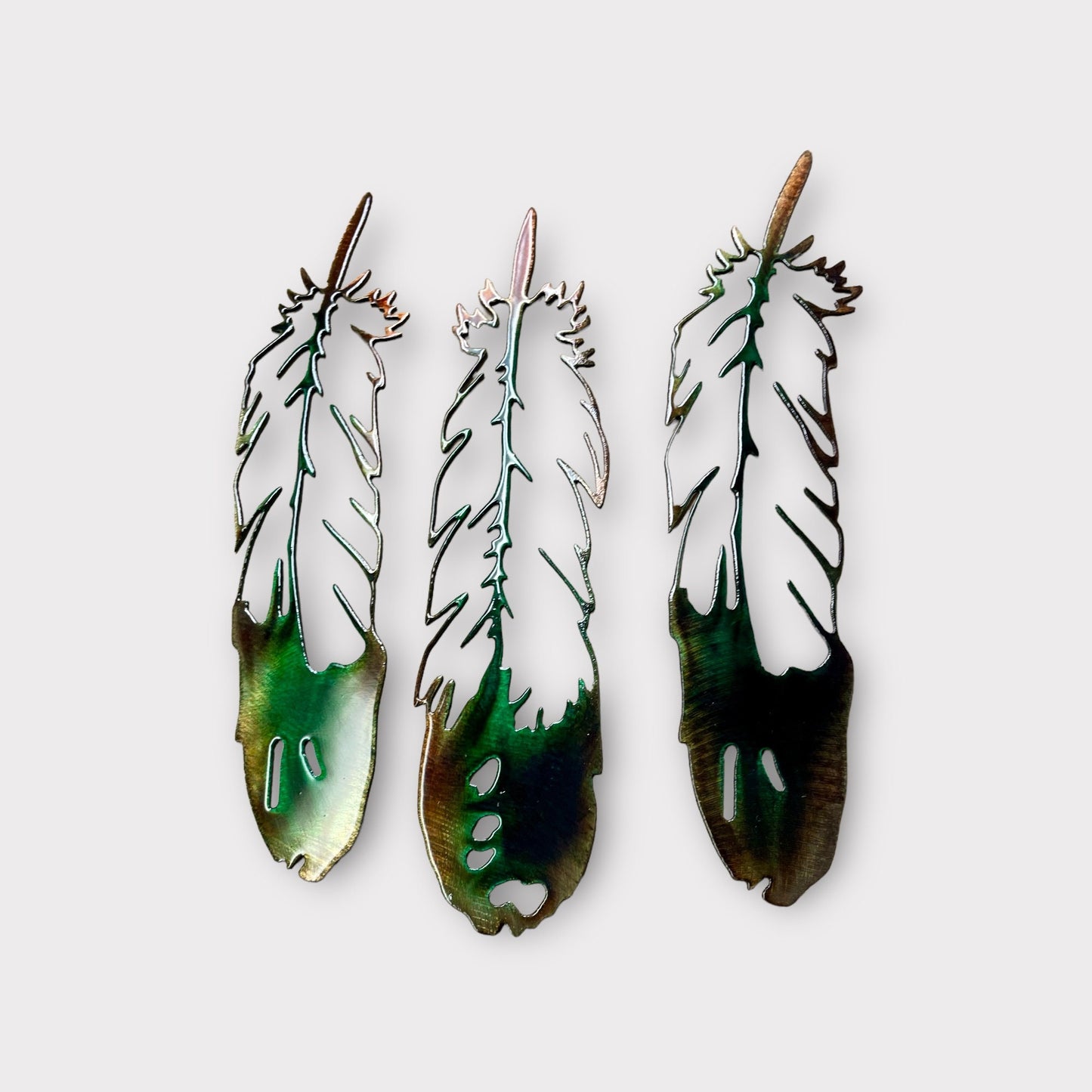 Metal Wall Accent Feather Trio Southwestern Decor Accents Green Marbled Copper Bronze