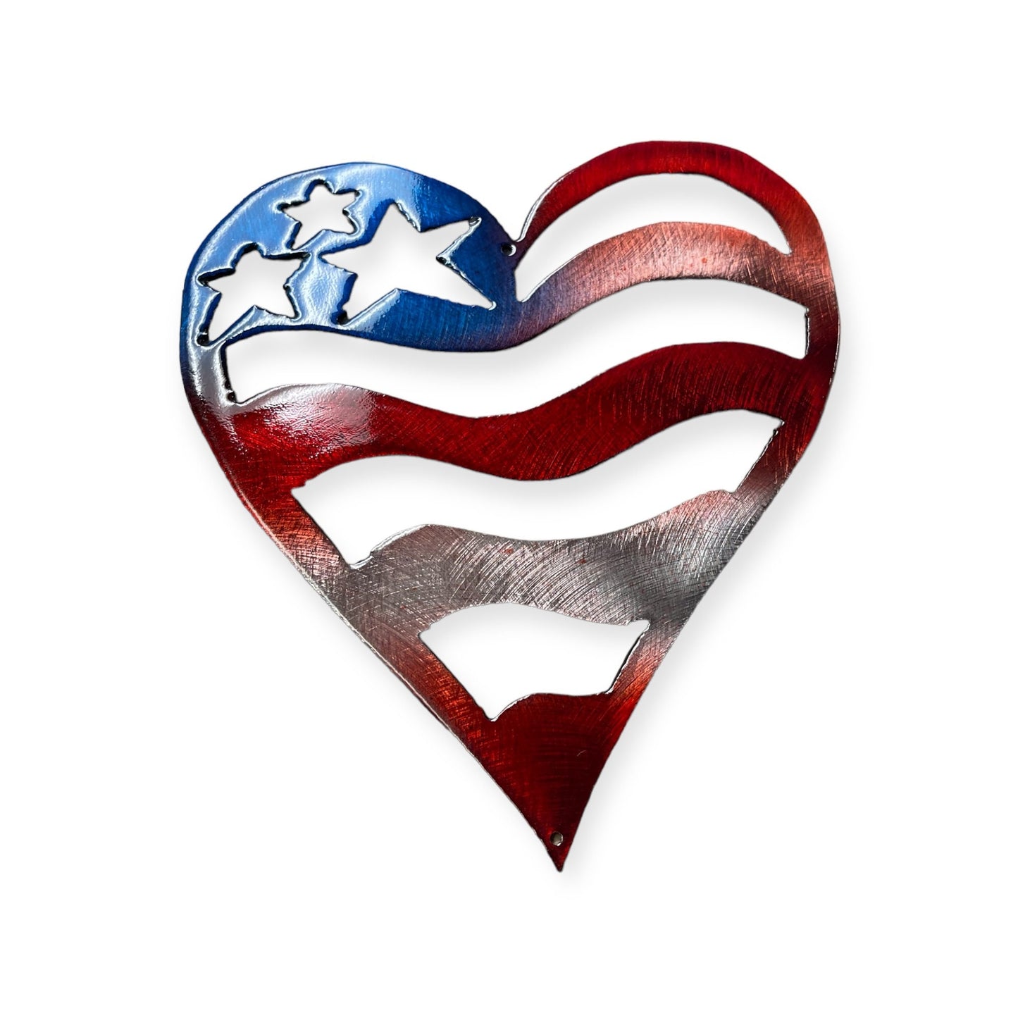 Patriotic Heart Metal Wall Art - Polished Steel with Red & Blue Tinge - Available in 2 Sizes