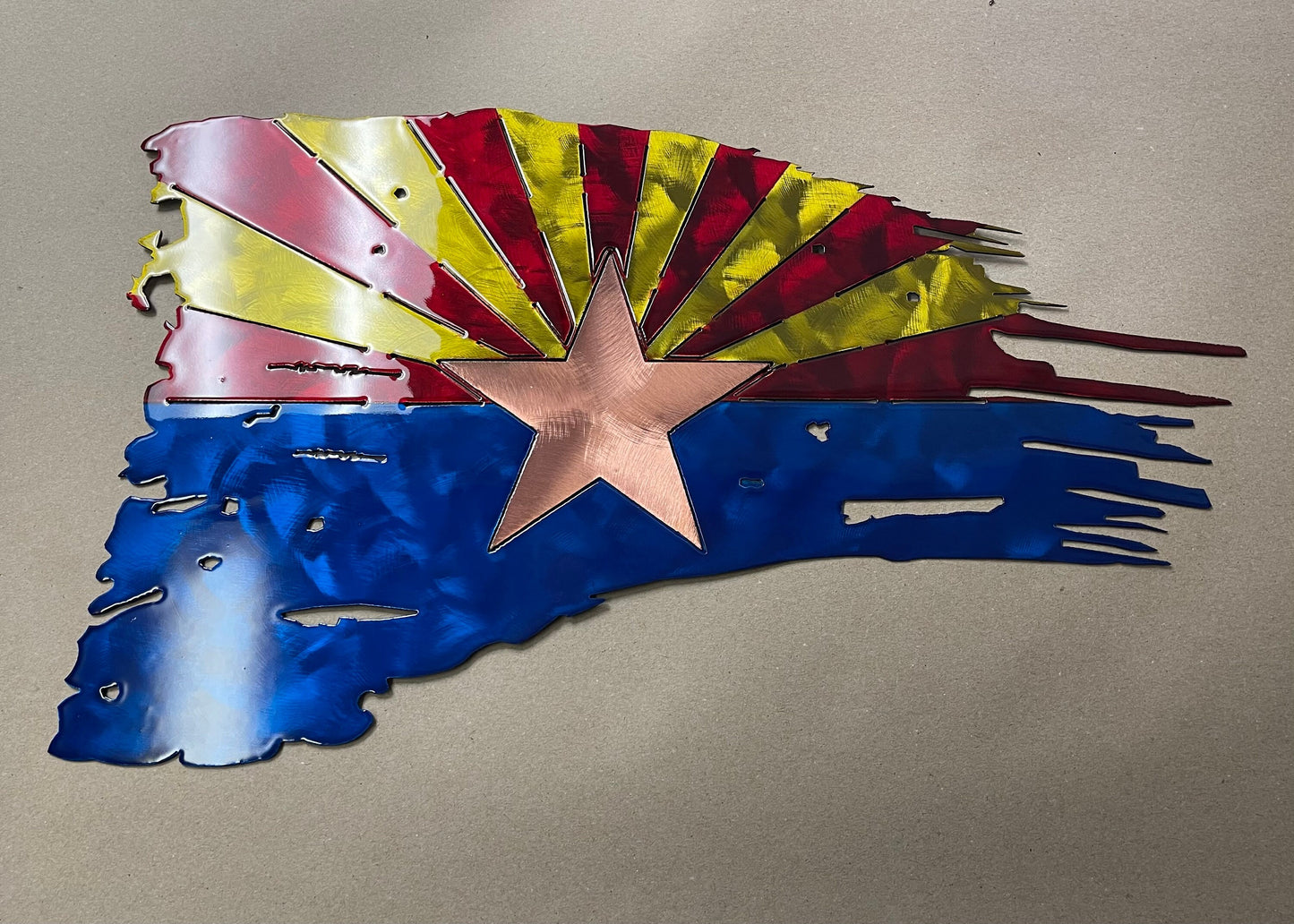 Patriotic Tattered Arizona Flag, Metal Art, Metal Wall Art, Home Decor, Metal Wall Decor, USA, Steel Flag, Military 22 1/2" Wide or Larger