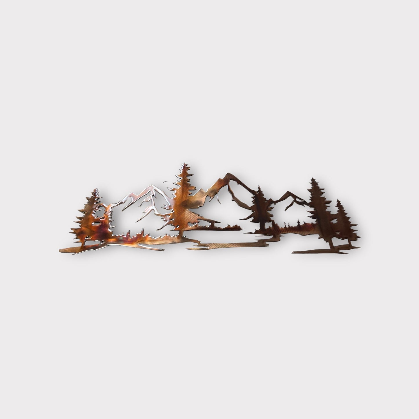 Living in the Mountains Copper Plated Metal Art Scene - Trees and Mountains Scene