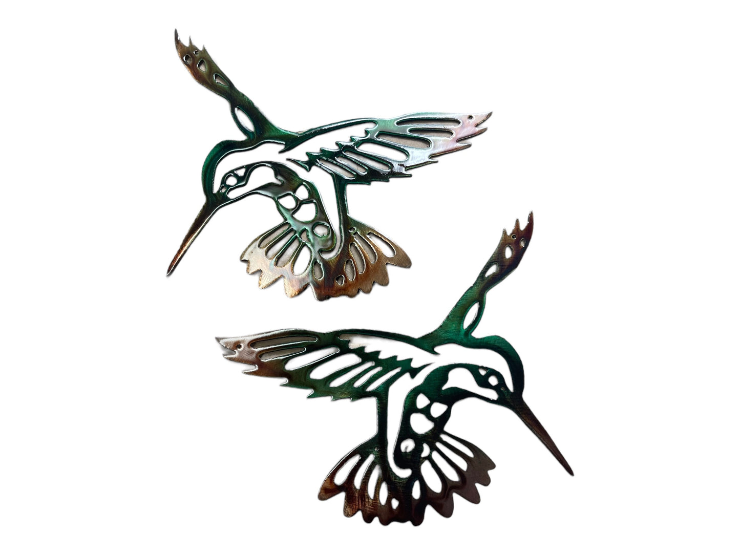 Tropical Hummingbird Pair Autumn Green Metal Wall Art Décor 8 1/2" x 6 1/4" each