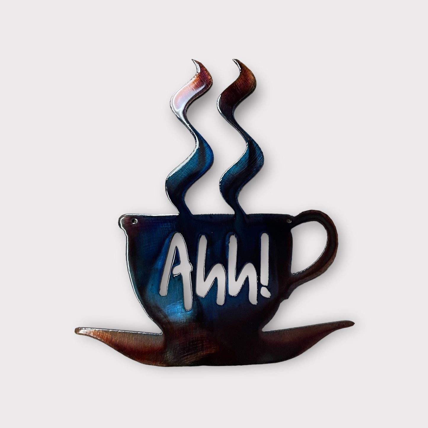 Ahh! Coffee Cup - Metal Wall Art - Copper and Bronzed Plated and Blue available in 3 sizes