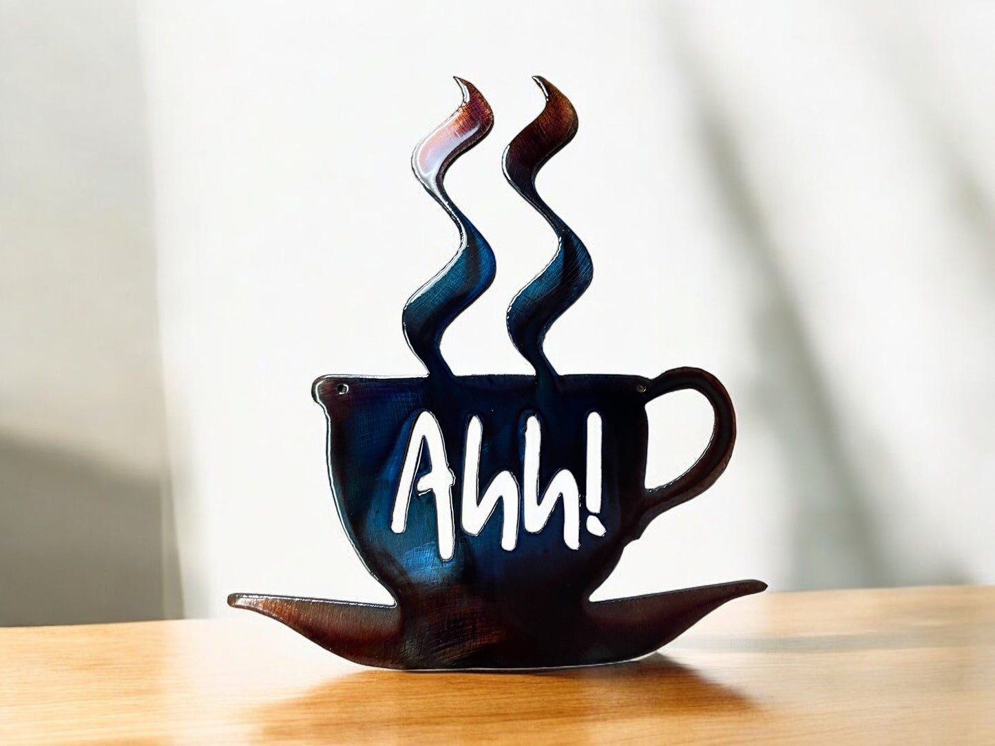 Ahh! Coffee Cup - Metal Wall Art - Copper and Bronzed Plated and Blue available in 3 sizes