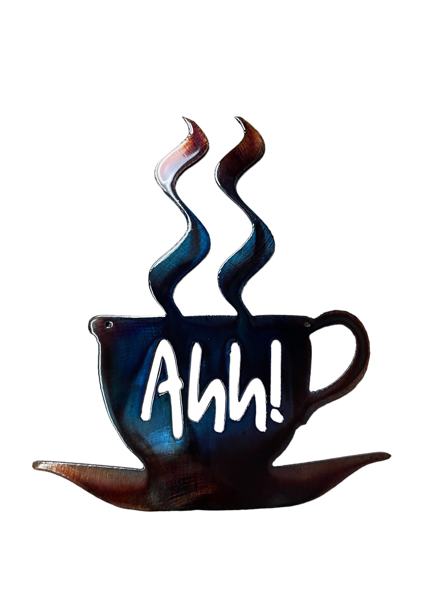 Ahh! Coffee Cup - Metal Wall Art - Copper and Bronzed Plated and Blue available in 3 sizes